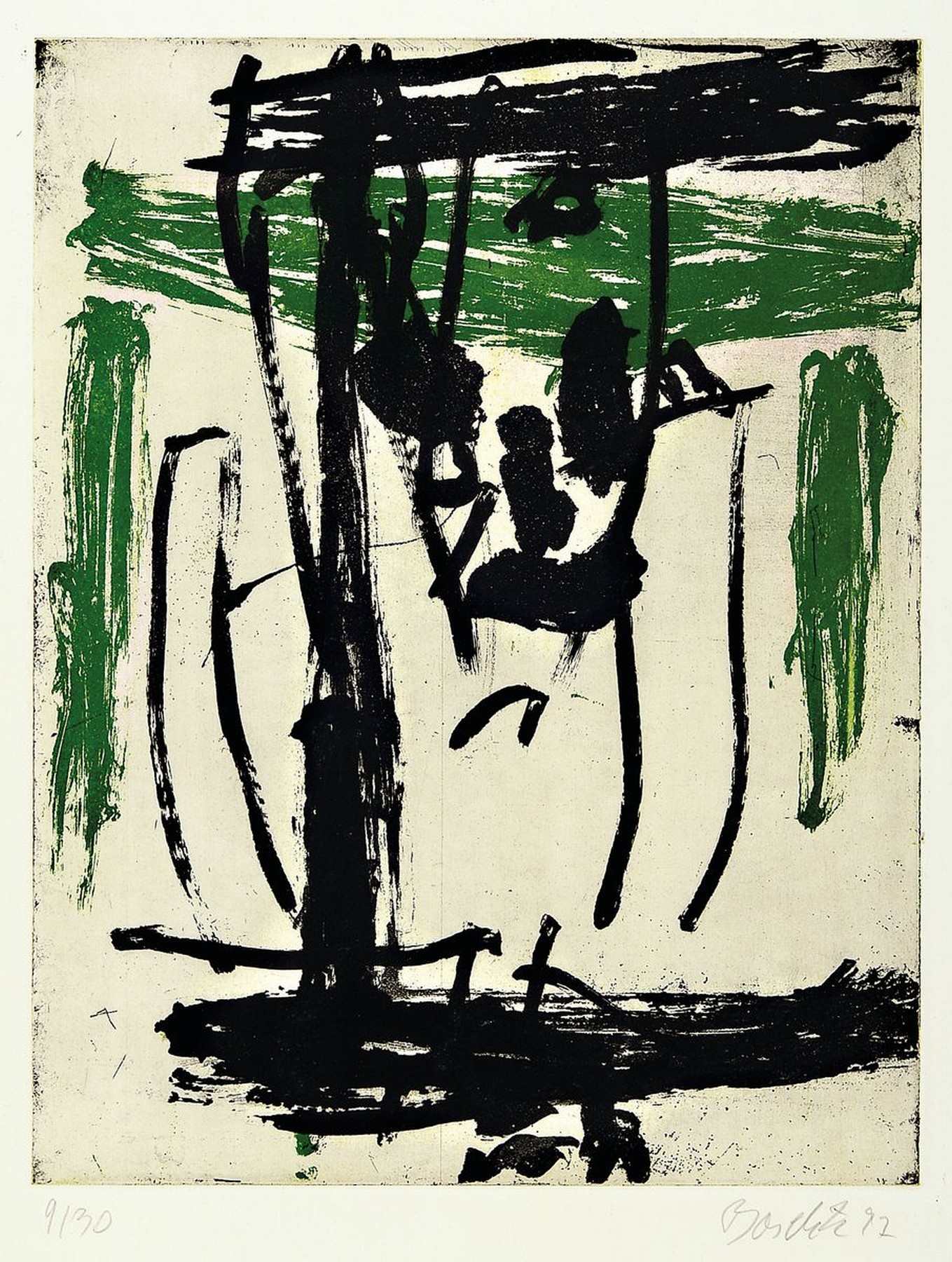 Georg Baselitz, geb. 1938 Deutsch baselitz, Radierung, hier: "Dach", handsigniert, Ed.9/30, dat. 92, Blattgröße 44.5 x 34.5 cm, unter ...