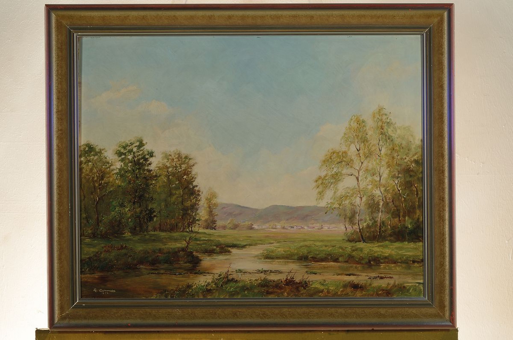 Detail k: Hermann Corell, 1905-1976 Neustadt a.d. Weinstraße, Blick durch Bäume auf eine Ortschaft in der Pfalz, Öl/Hartfaser, links unten signiert, ca. ...