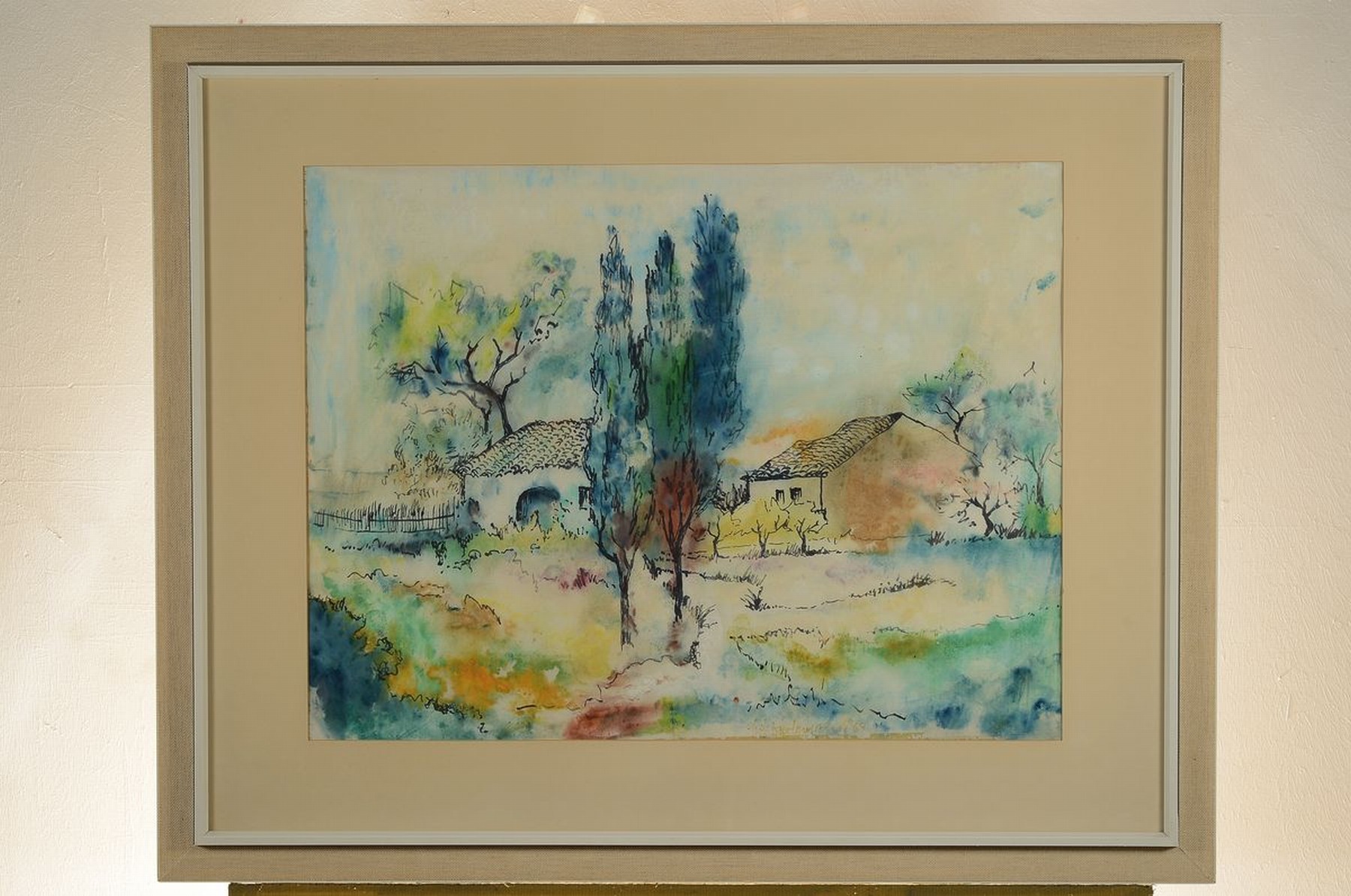Detail k: Fritz Wiedemann, 1920-1987 Landau, Bauerngehöft, Aquarell und Filzstift, rechts unten signiert und dat. 69, ca. 48x63 cm, PP, u.Gl., R. ca. 72x89cm, ...