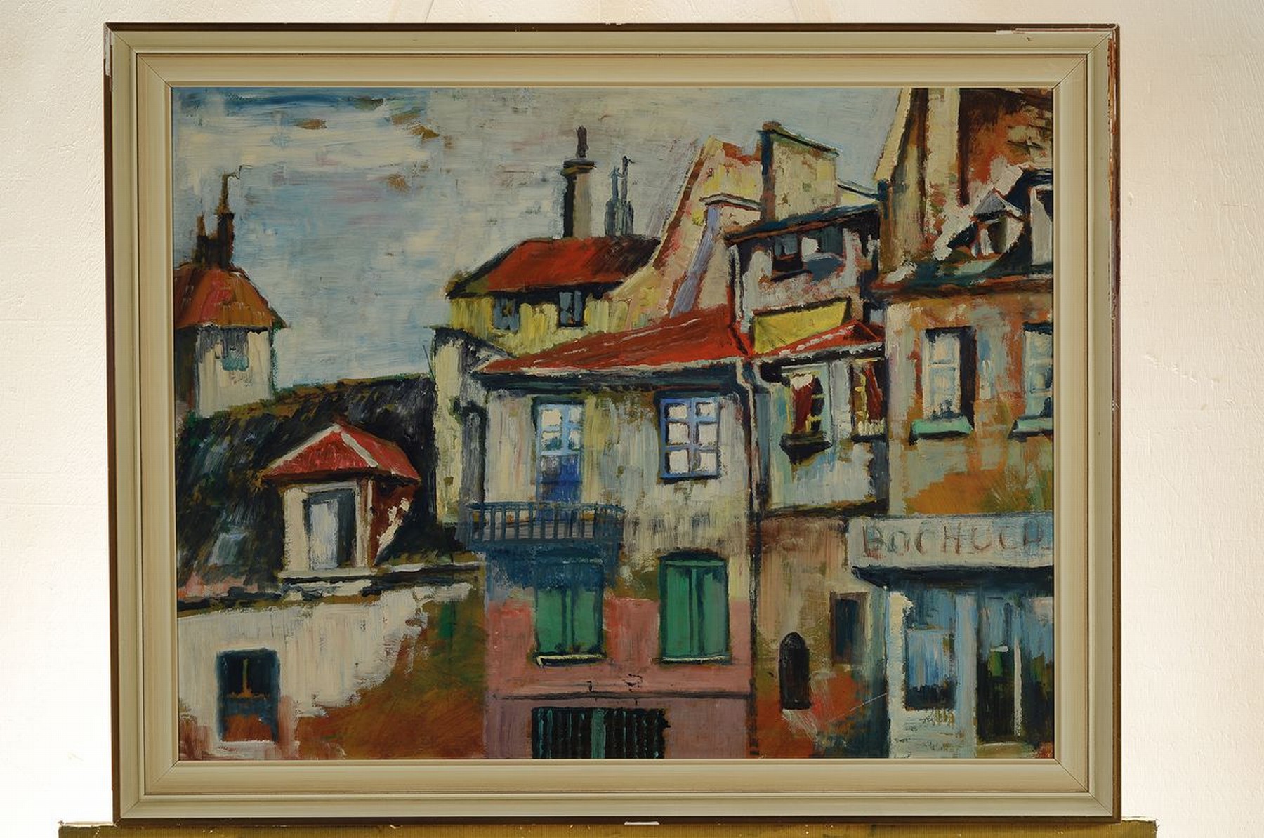 Detail k: Fritz Wiedemann, 1920-1987 Landau, Dorfansicht aus Frankreich, Elsass, Öl auf Malkarton, rückseitig Bestätigung der Ehefrau des Künstlers, ca. ...
