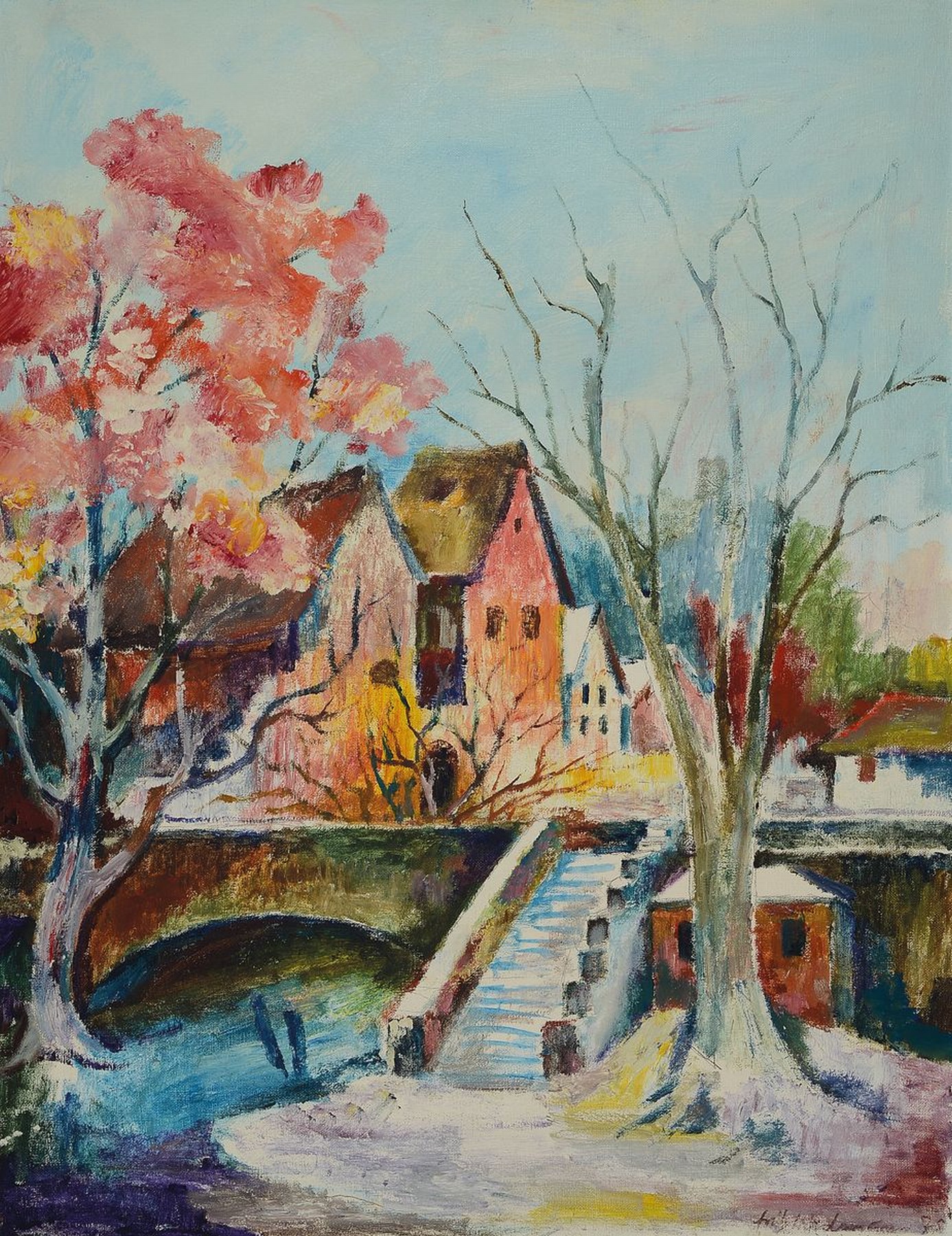 Fritz Wiedemann, 1920-1987 Landau, Brücke und Treppe in einer pfälzer Ortschaft, Öl/Lwd, rechts unten signiert und dat. 78, ca.65x50cm, R. ca. ...