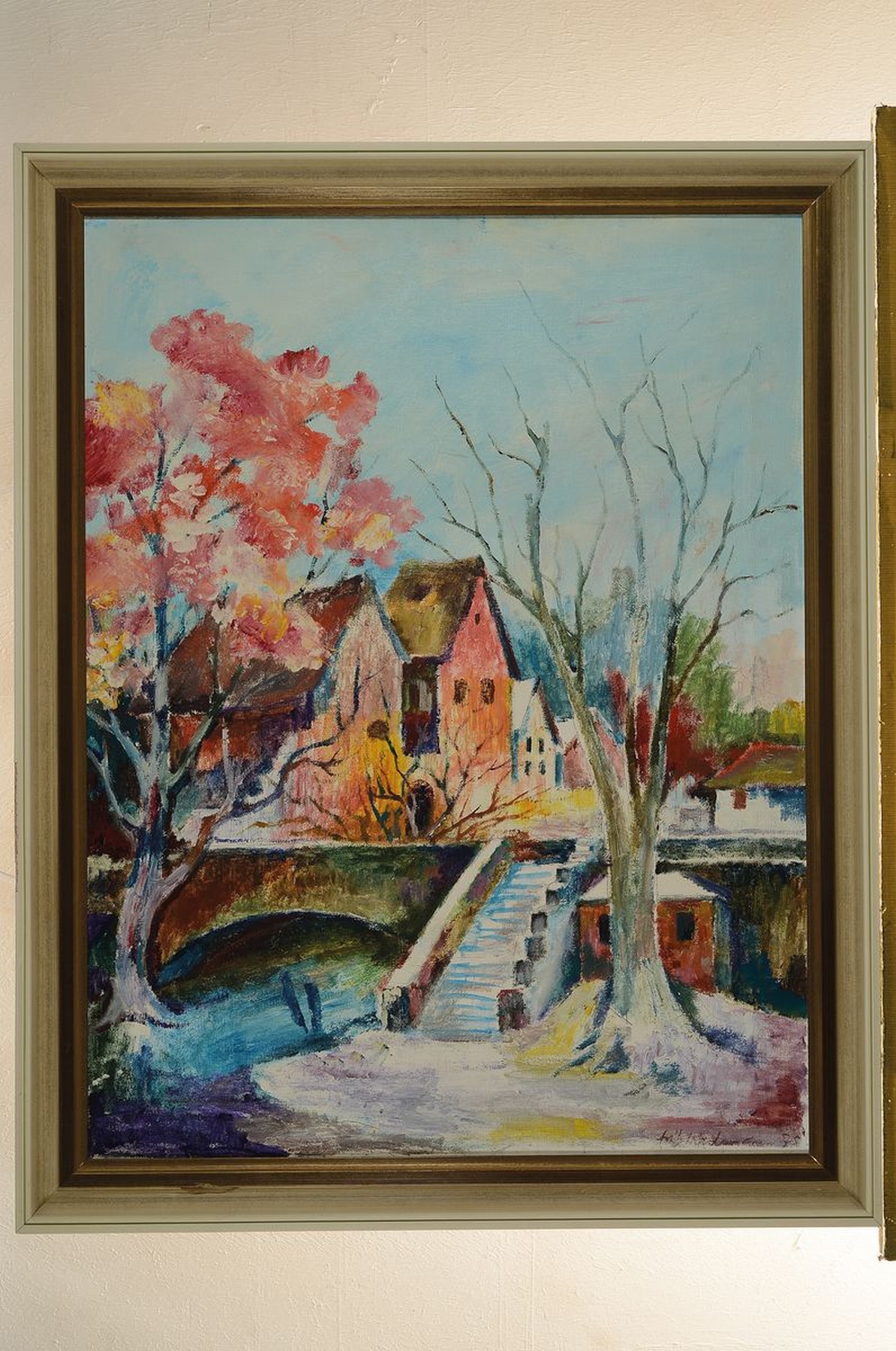 Detail k: Fritz Wiedemann, 1920-1987 Landau, Brücke und Treppe in einer pfälzer Ortschaft, Öl/Lwd, rechts unten signiert und dat. 78, ca.65x50cm, R. ca. ...