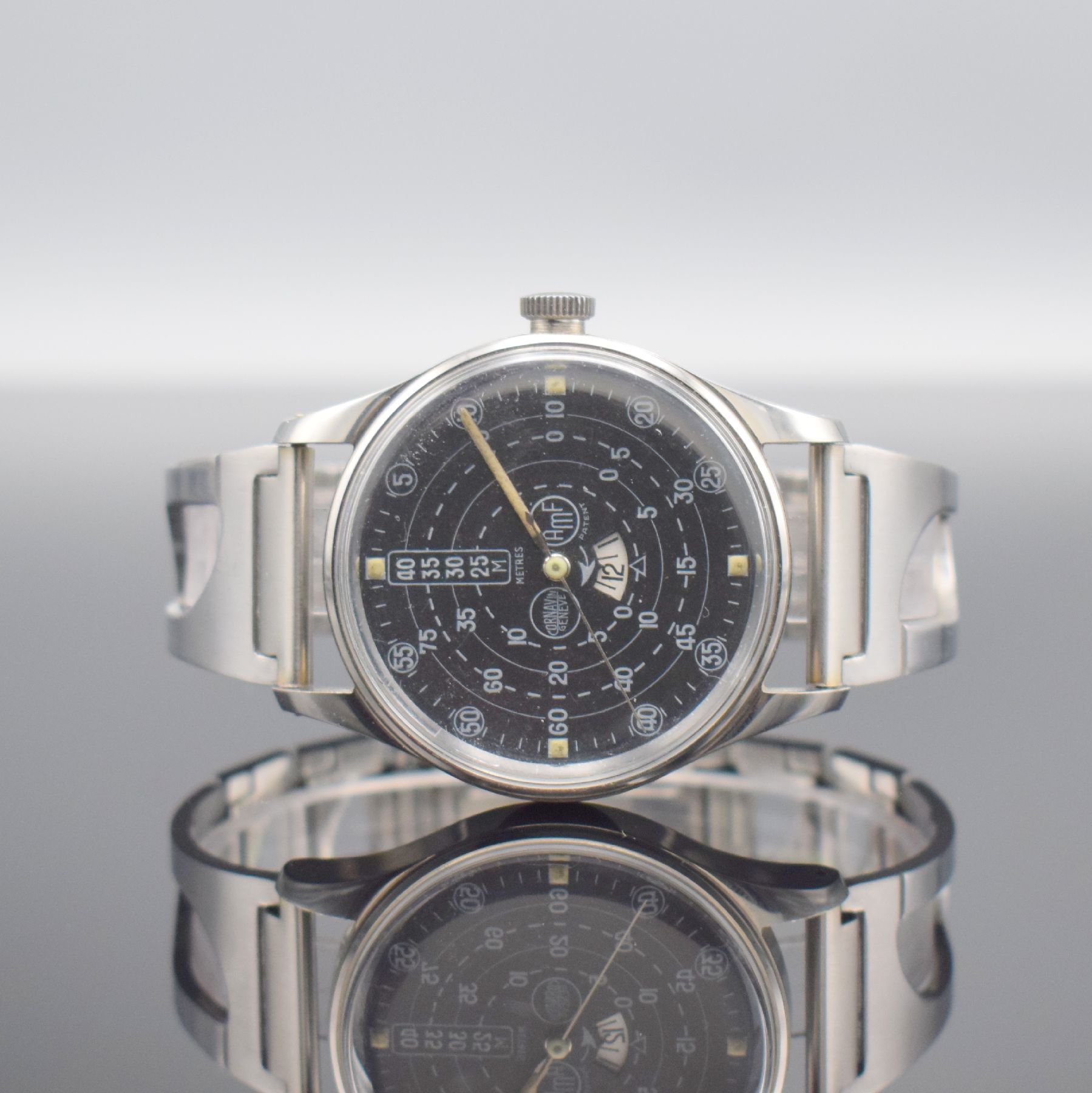 CORNAVIN Geneve AMF Patent sehr seltene Taucheruhr mit Dekompressionsanzeige Referenz P.810, Schweiz um 1965, Automatik, großes 2 -teil. Gehäuse, ...