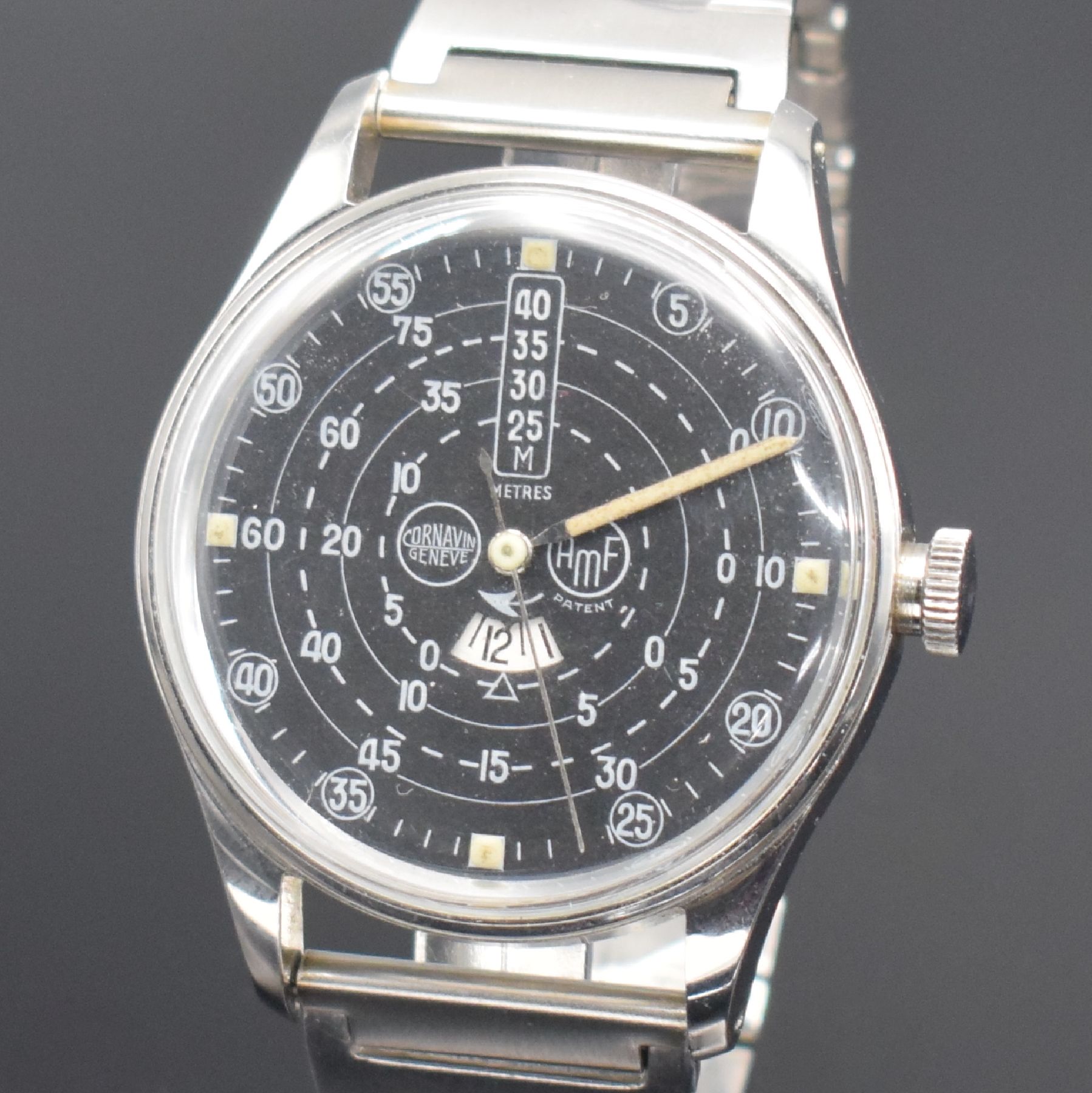 Detail c: CORNAVIN Geneve AMF Patent sehr seltene Taucheruhr mit Dekompressionsanzeige Referenz P.810, Schweiz um 1965, Automatik, großes 2 -teil. Gehäuse, ...
