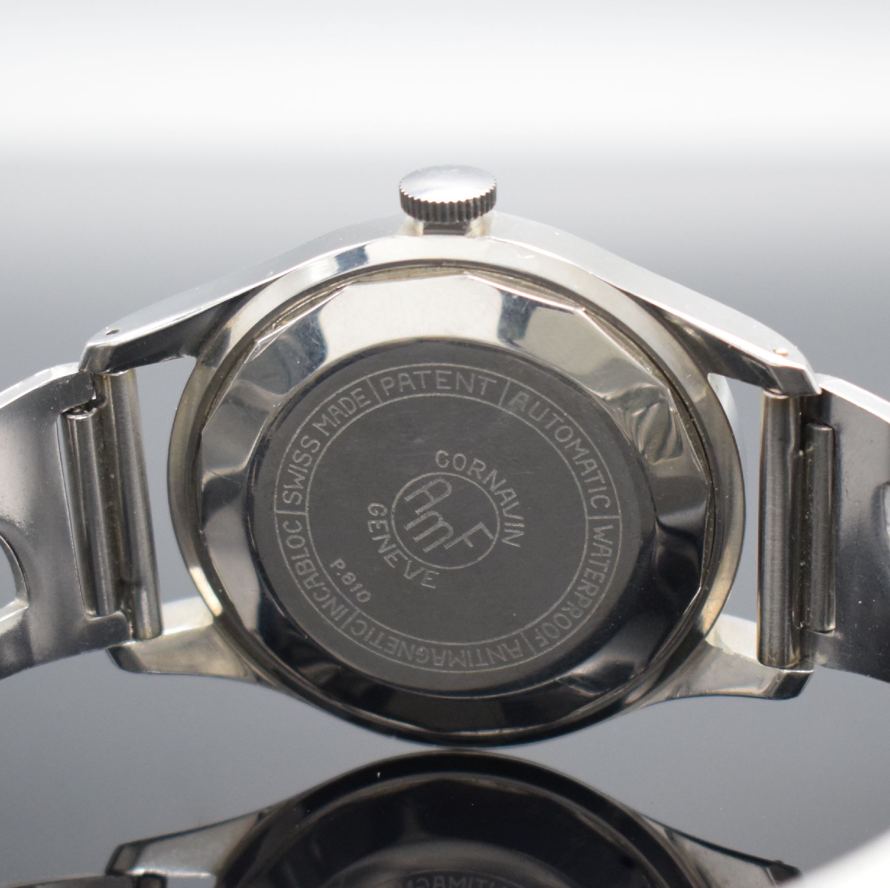 Detail e: CORNAVIN Geneve AMF Patent sehr seltene Taucheruhr mit Dekompressionsanzeige Referenz P.810, Schweiz um 1965, Automatik, großes 2 -teil. Gehäuse, ...