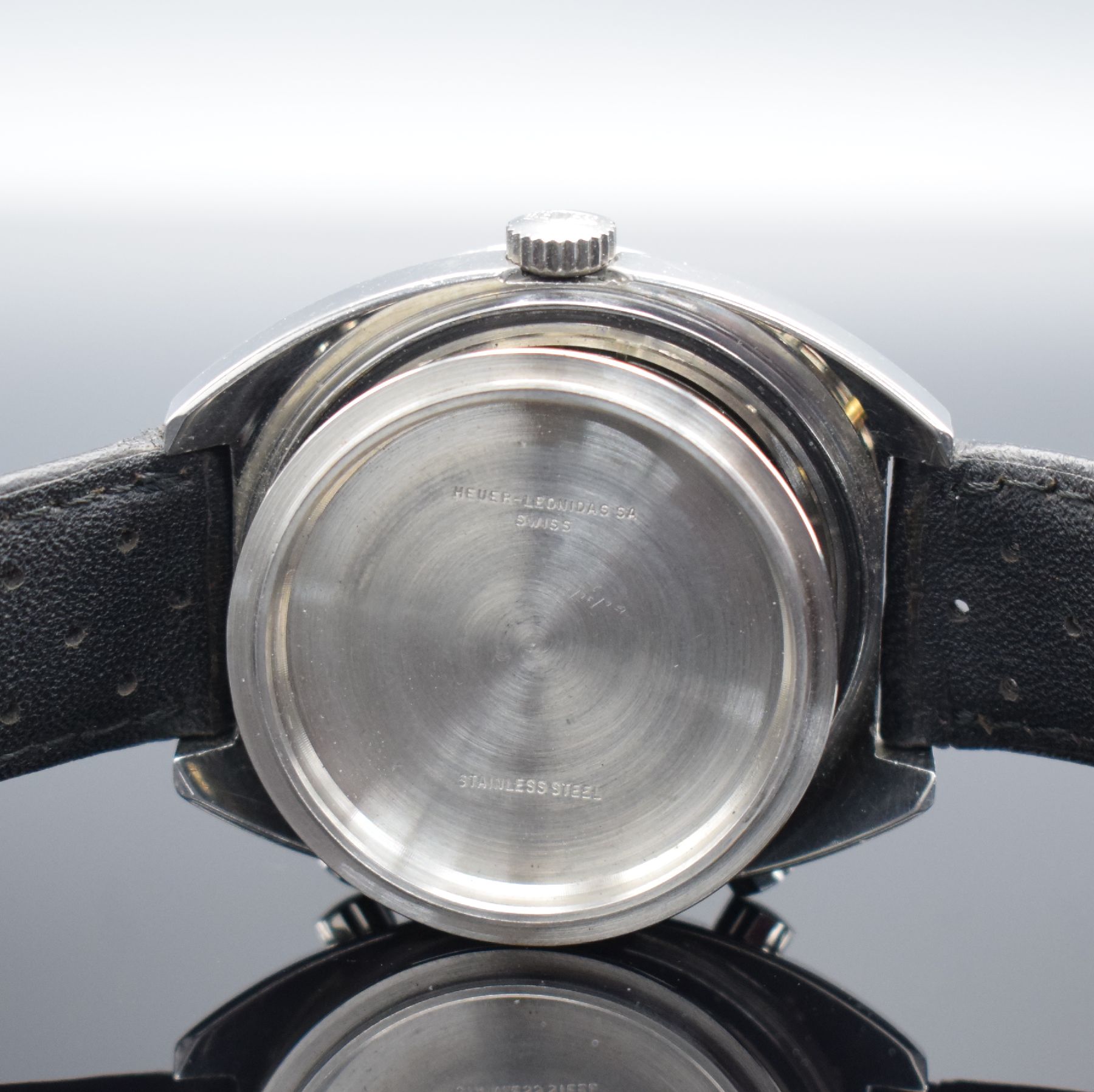 Detail f: HEUER Autavia Referenz 1163 Herrenarmbanduhr mit Chronograph, Schweiz um 1970, Automatik, massives Geh. in Stahl, Boden geschr., beids. drehb. ...