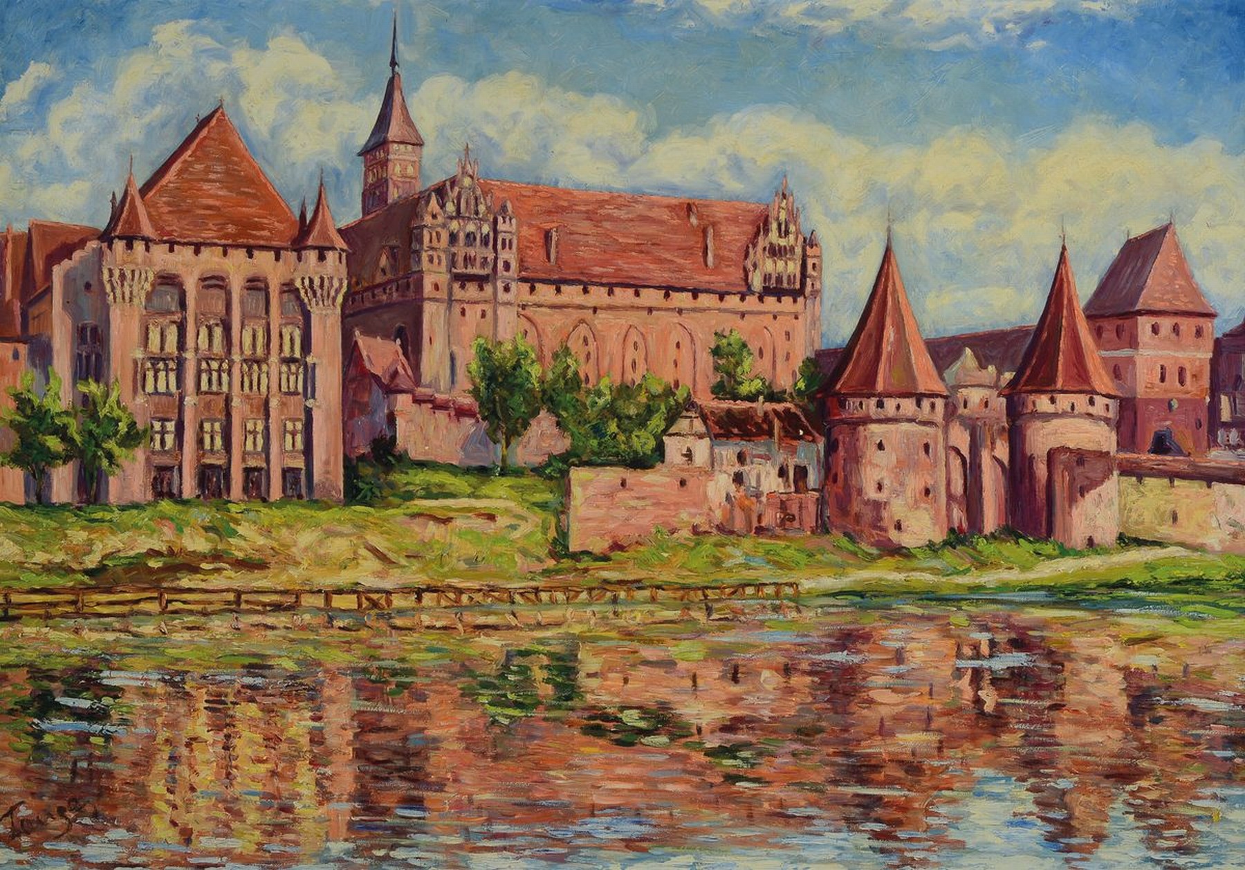 Paul Lange, 1884-1974, Ansicht der mittelalterlichen Marienburg an der Nogat im polnischen Malbrok, Wiedergabe der exponierten Lage durch ...