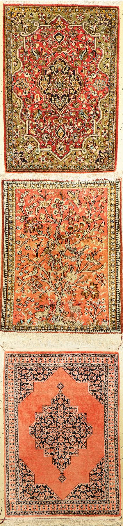 3 Lots Ghom Seide, Persien, ca. 60 Jahre, reine Naturseide, ca. 80 x 60 cm, EHZ: 2