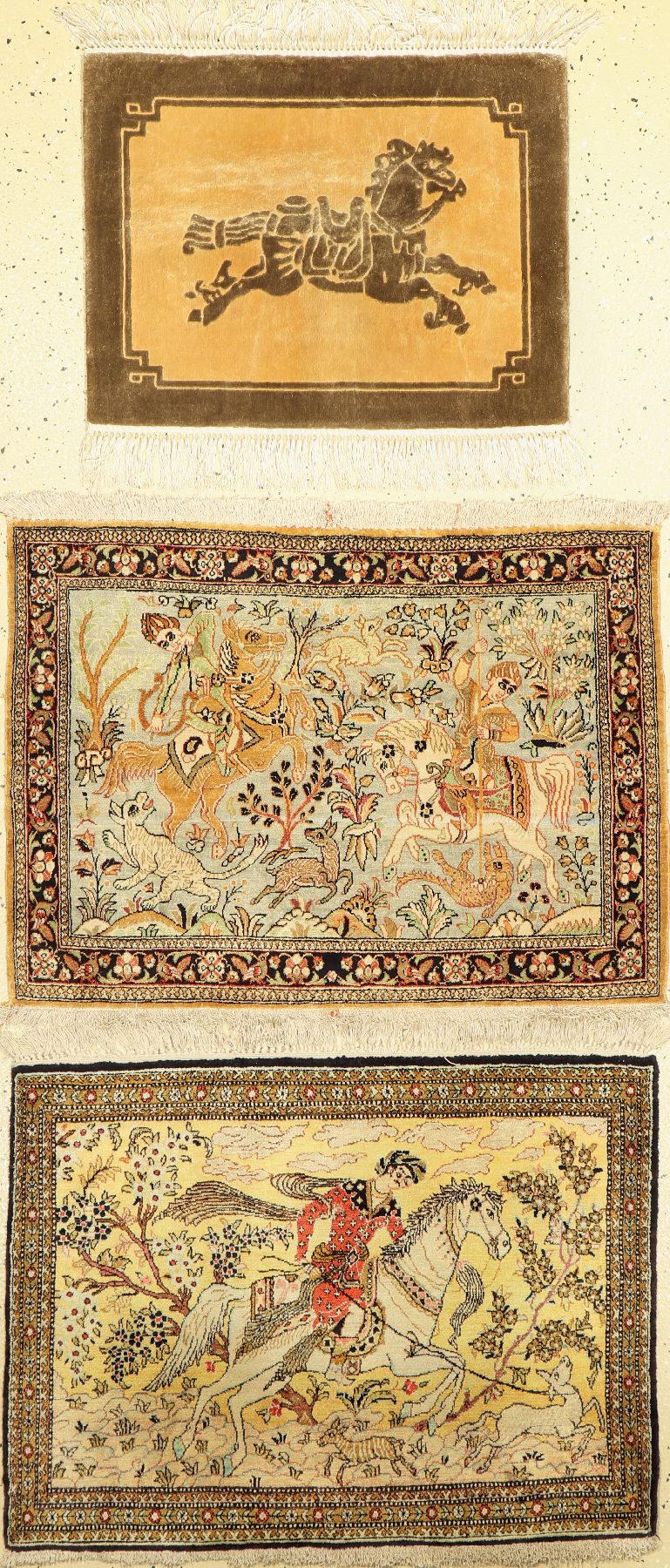 2 Ghom Seide, Persien, 60 Jahre, reine Naturseide, ca, 80 x 60 cm, China Seide, ca, 61 x 43 cm, EHZ: 2
