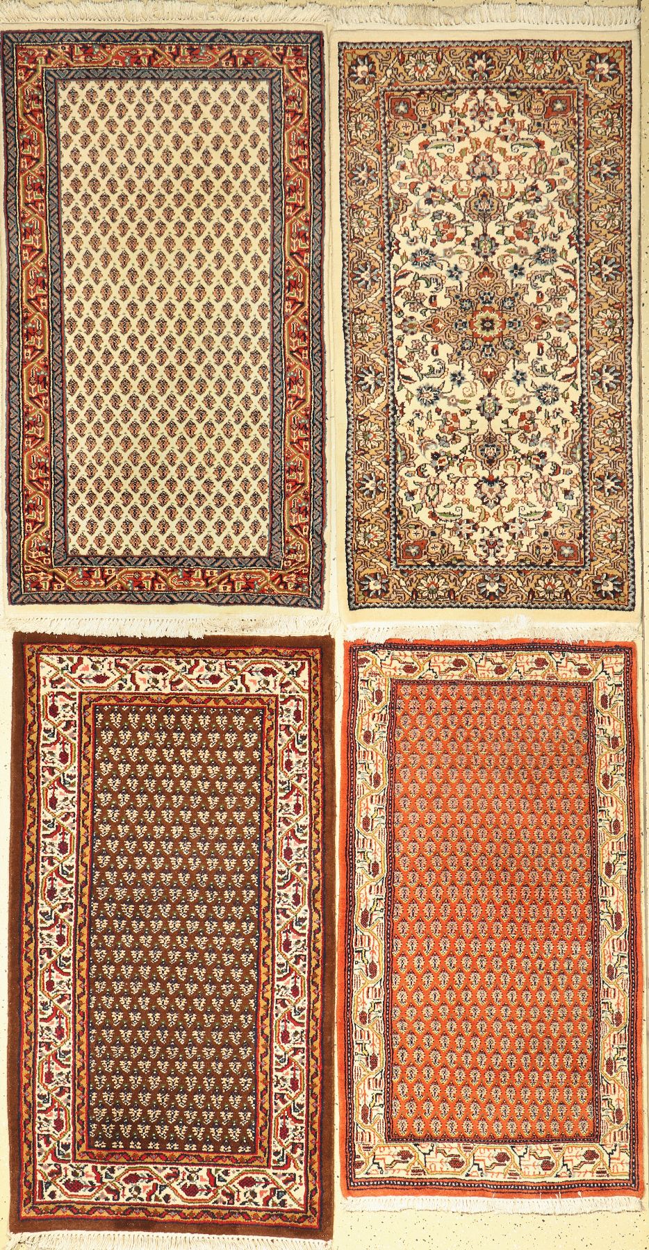 4 Lots Indo Sarogh, ca. 40 Jahre, Wolle aufBaumwolle, ca. 140 x 75 cm, EHZ: 2