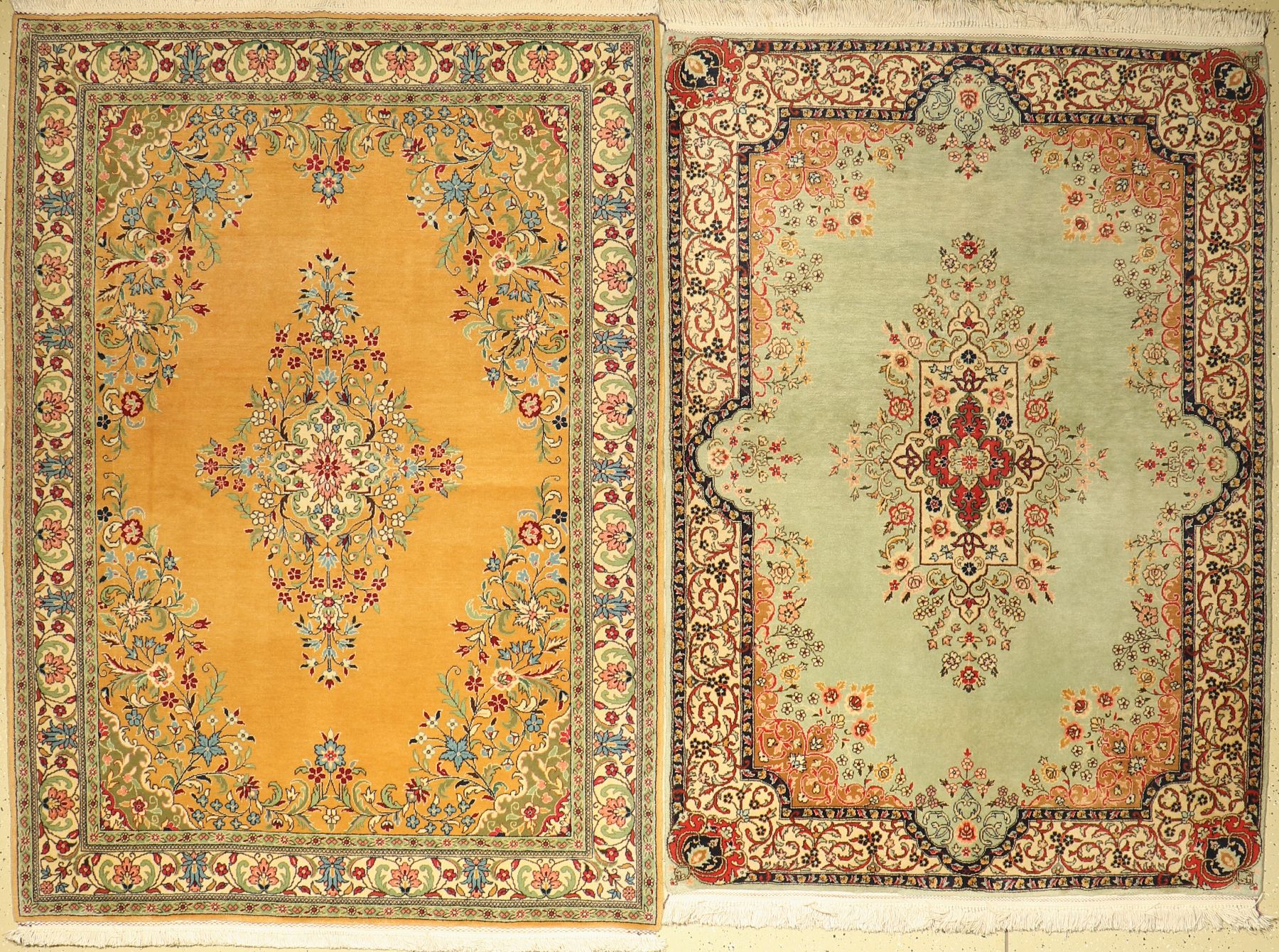 Ein Paar Indo Kerman fein, ca. 40 Jahre, Korkwolle, ca. 211 x 151 cm, EHZ: 2
