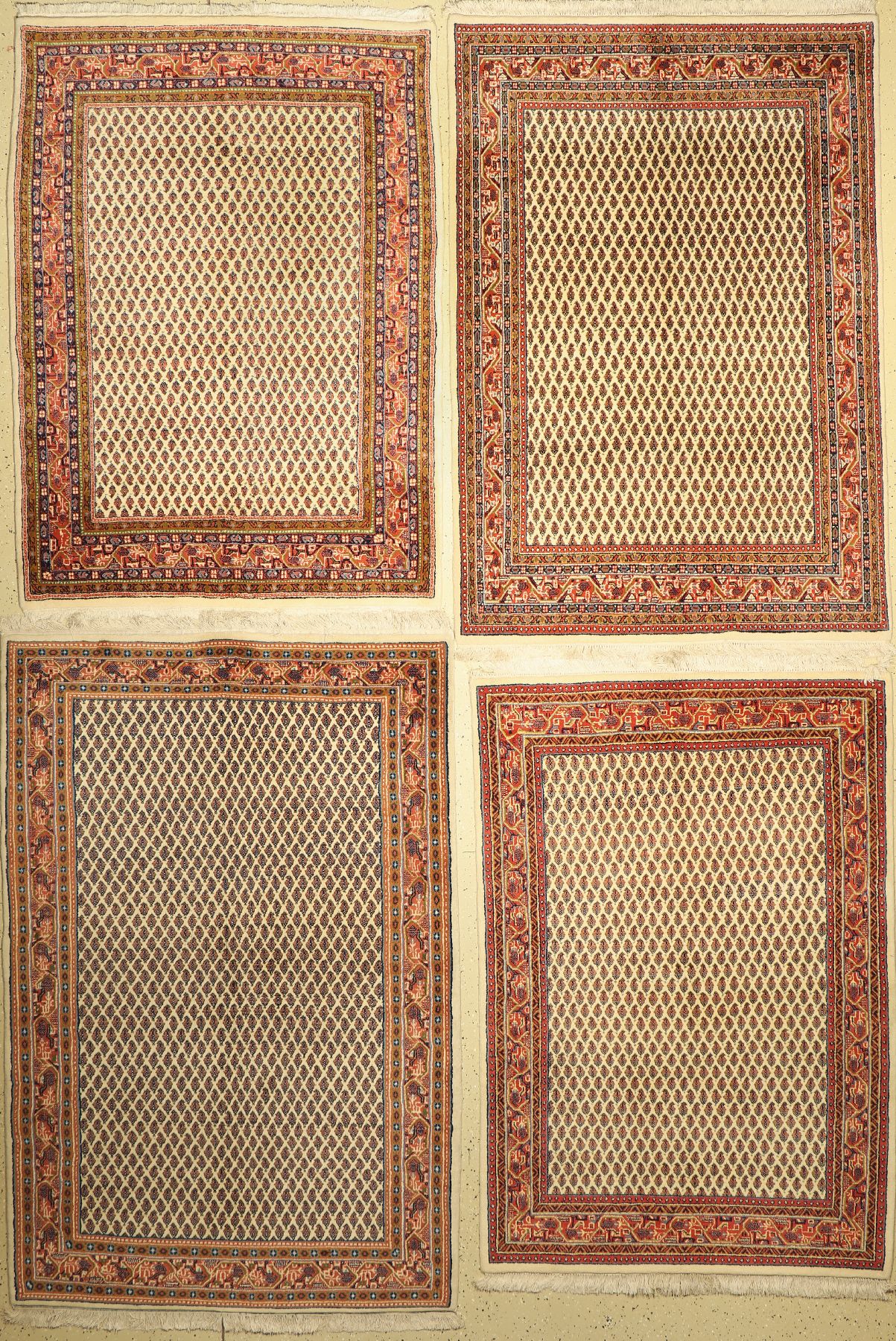 4 Lots Indo Mir, ca. 50 Jahre, Wolle auf Baumwolle, ca. 199 x 134 cm, EHZ: 2