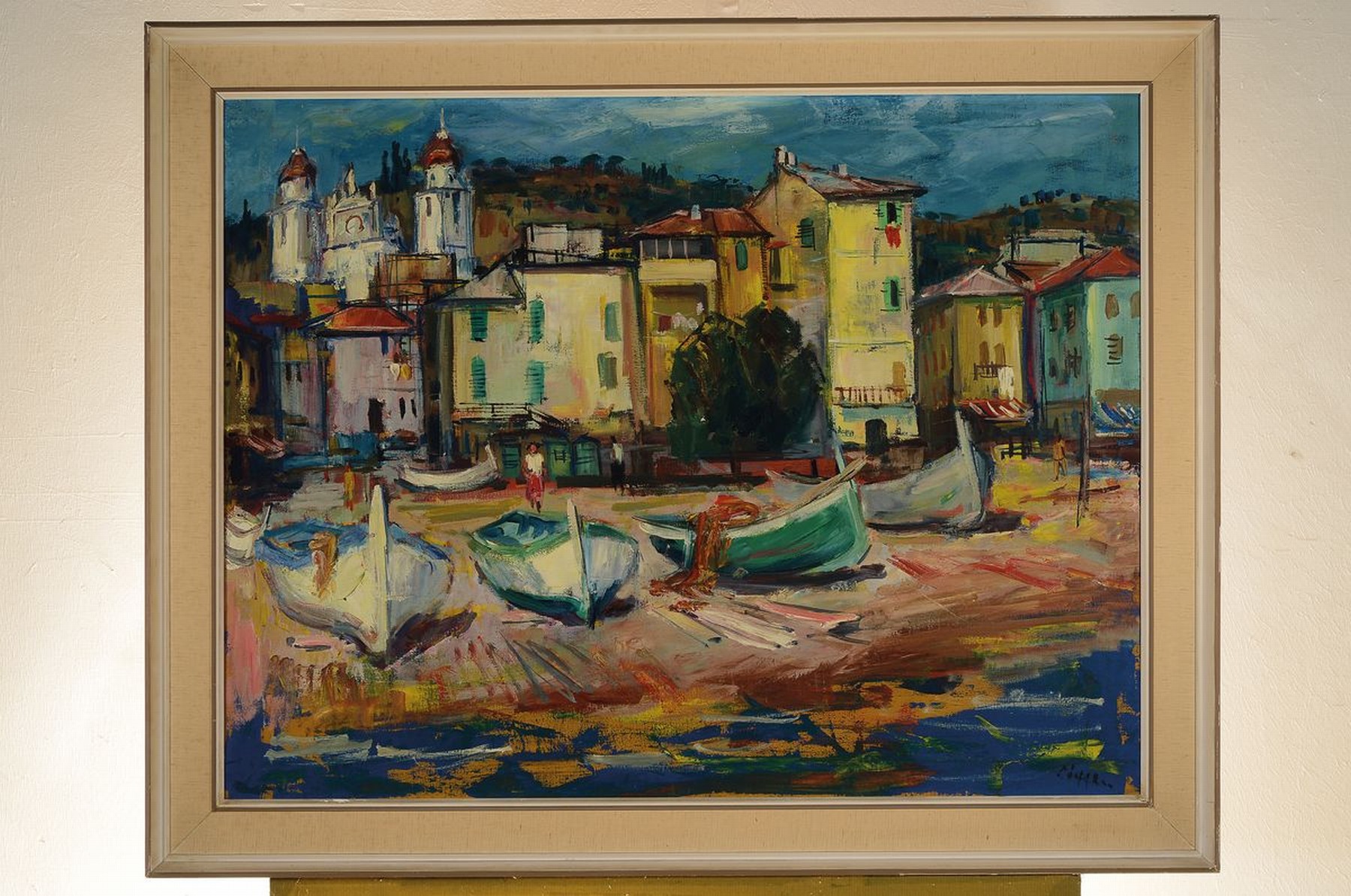 Detail k: Paul Löffler, 1938-1995 Mannheim, Fischerboote am Strand an einer südlichen Küste, Öl/Lwd, rechts unten signiert, ca. 69x91cm, R. ca. 82x103cm
