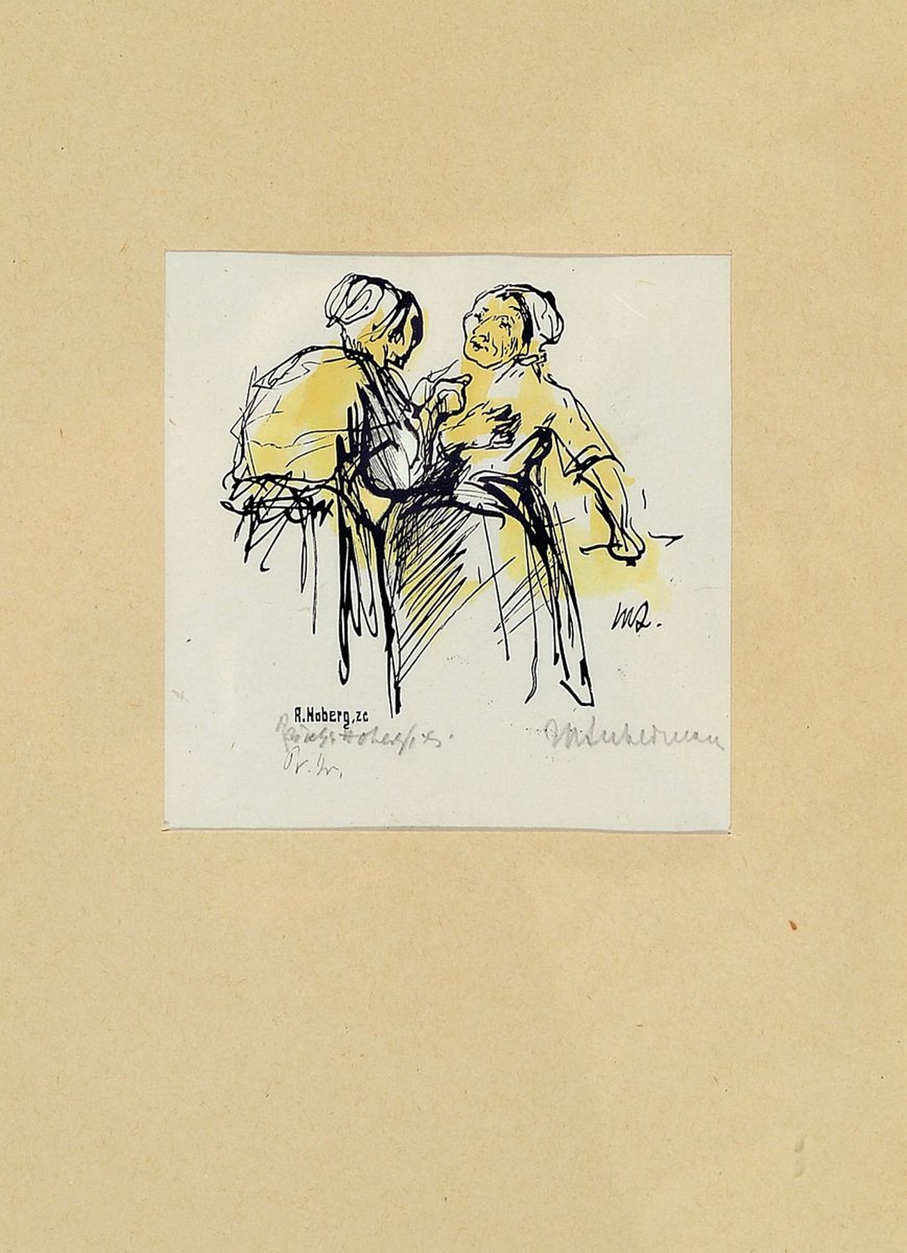 Max Liebermann, 1847-1935 Berlin, zwei Marktfrauen im Gespräch, Farblithographie von R. Hoberg nach einer Zeichnung von Liebermann, von Liebermann ...
