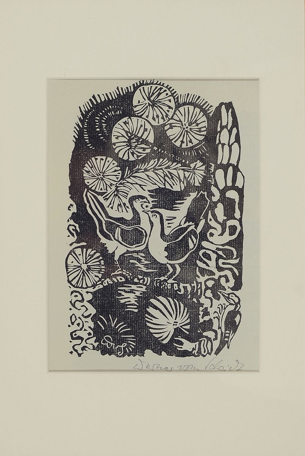 Werner vom Scheidt, 1894 Großblittersdorf-1984 Bad Bergzabern, drei Holzschnitte: Eule, Specht und Tauben, alle handsigniert, je ca. 15x11cm, PP, ...