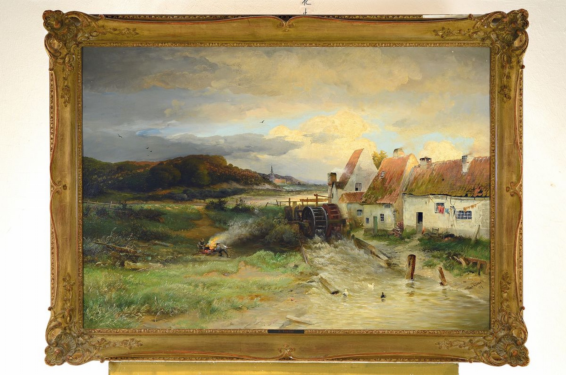 Detail k: Paul Köster 1855 Bremen - 1931 Düsseldorf, Studium an der Akademie München, Landschafts- u. Marinemaler, hier: Mühle in Landschaft, ...