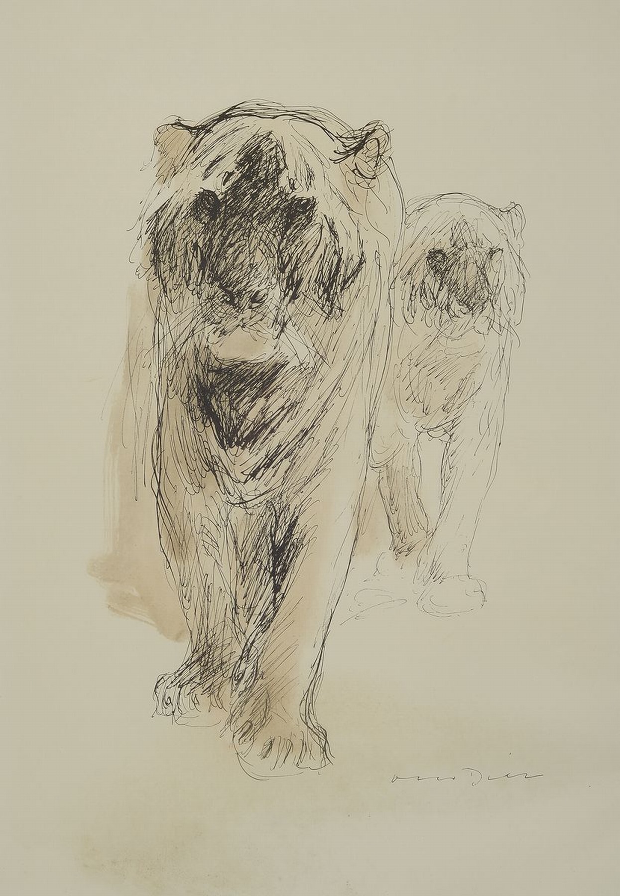 Otto Dill, 1884 Neustadt-1957 Bad Dürkheim, Grafikmappe mit 11 Offset-Lithographien nach aquarellierten Tuschezeichnungen, Pferde u. Löwen, In ...