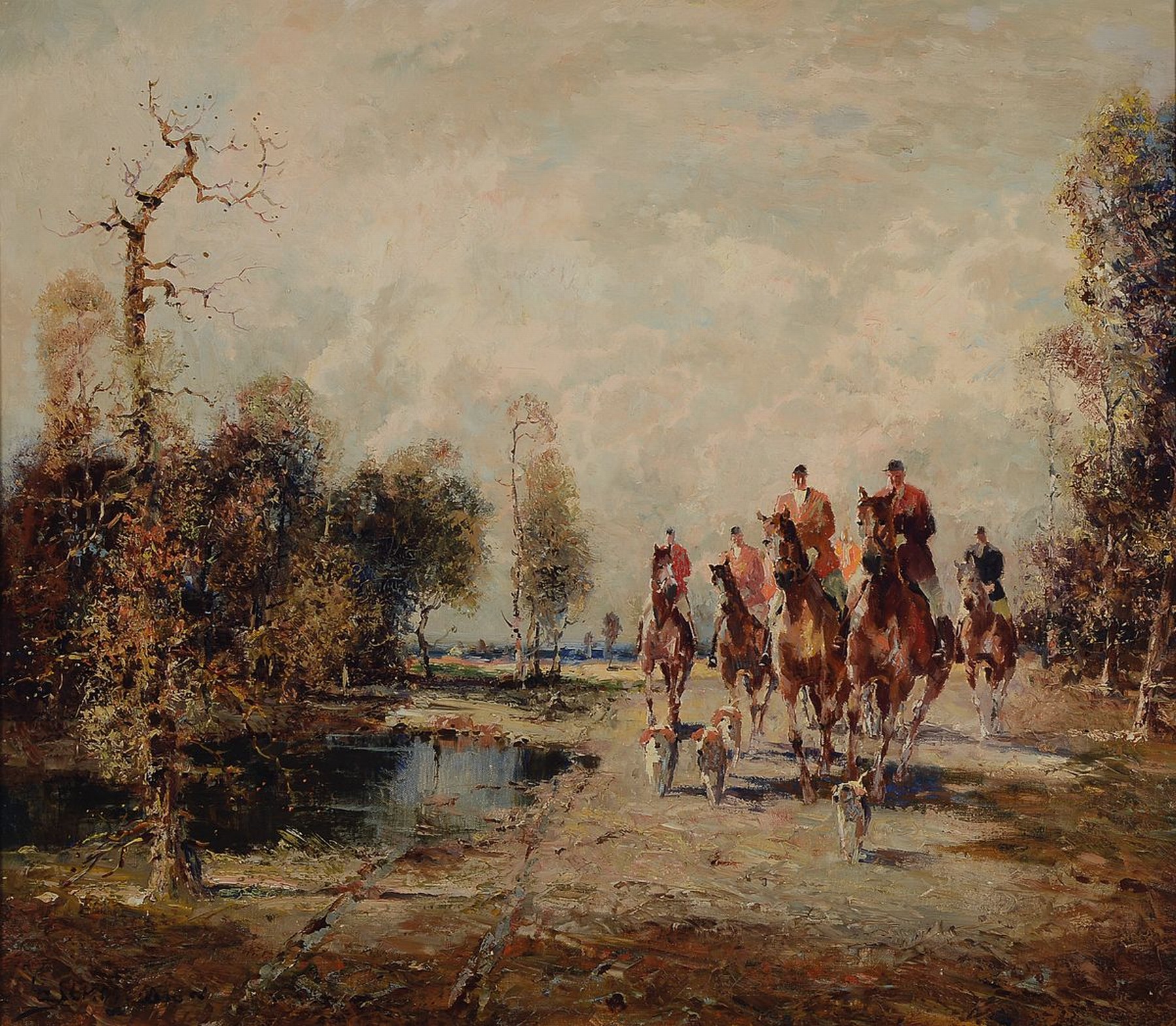 Ludwig Gschossmann, 1894 Straßburg-1988 Tegernsee, Herbstlicher Ausritt, rückseitig so betitelt, Öl/Lwd, links unten sign., ca. 70x80cm, R. ca. ...
