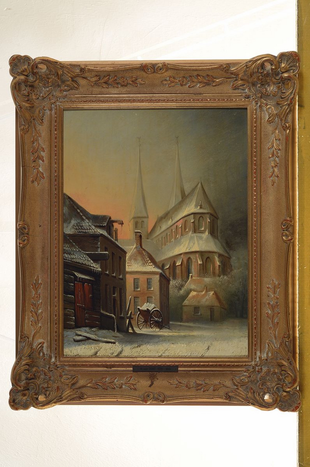 Detail k: Umkreis: Hendrik van Oort (1775-1847), winterliche Stadtansicht Groningens mit Blick auf die Martinikerk, Öl/Holzplatte, l. rest., unsigniert, ...