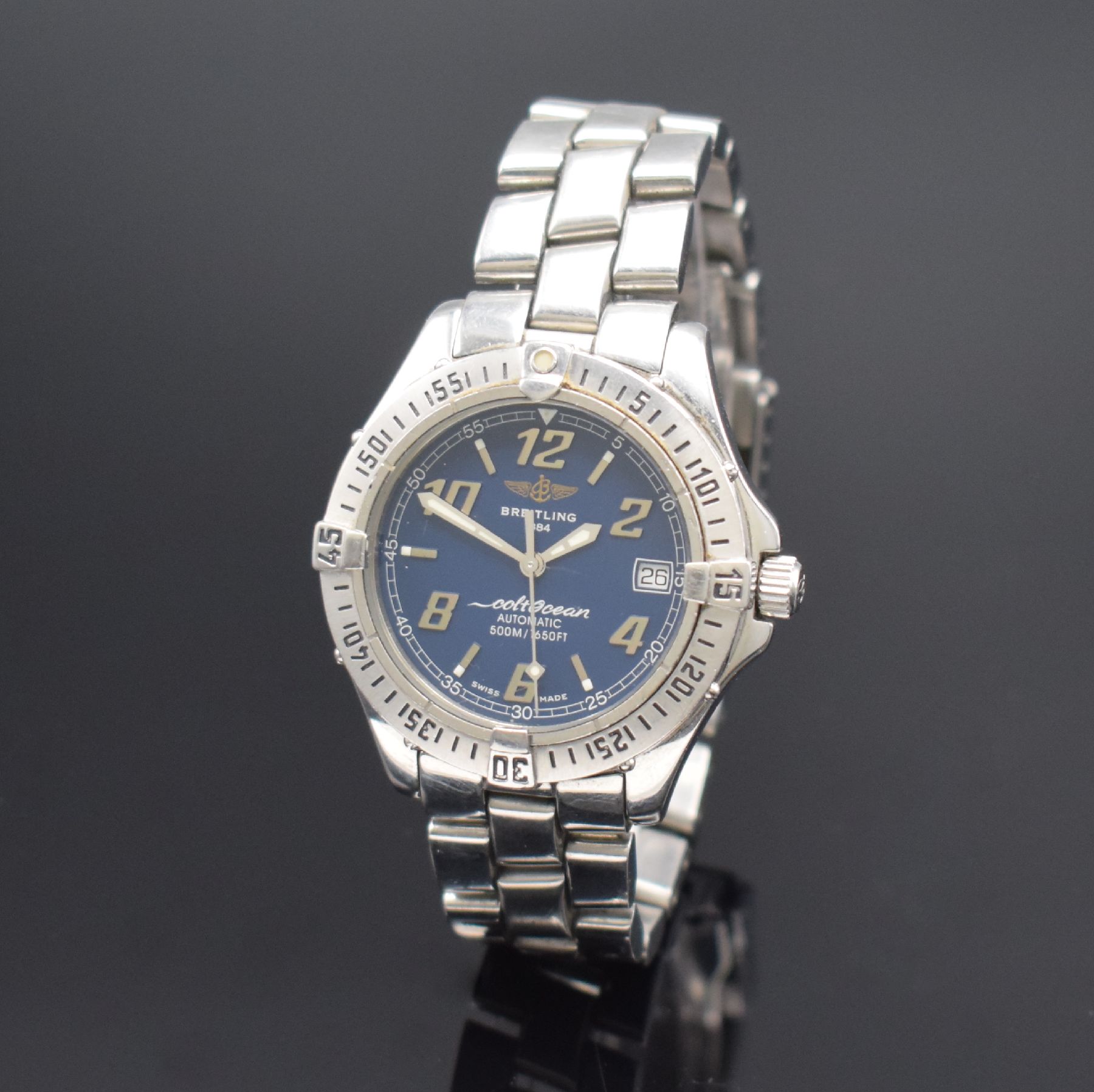 Detail b: BREITLING Colt Ocean Herrenarmbanduhr in Stahl Schweiz verk. lt. beil. Pap. 12/1999, Automatik, Ref. A17050, verschr. Boden & Krone, orig. ...