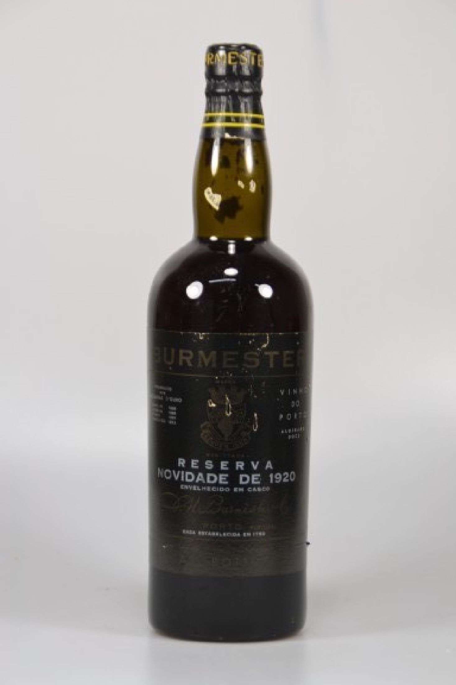 1 Flasche Portwein, Burmester Reserva Novidadede 1920, late bottled, orig. verkorkt und unverkostet, Etikett leicht besch.