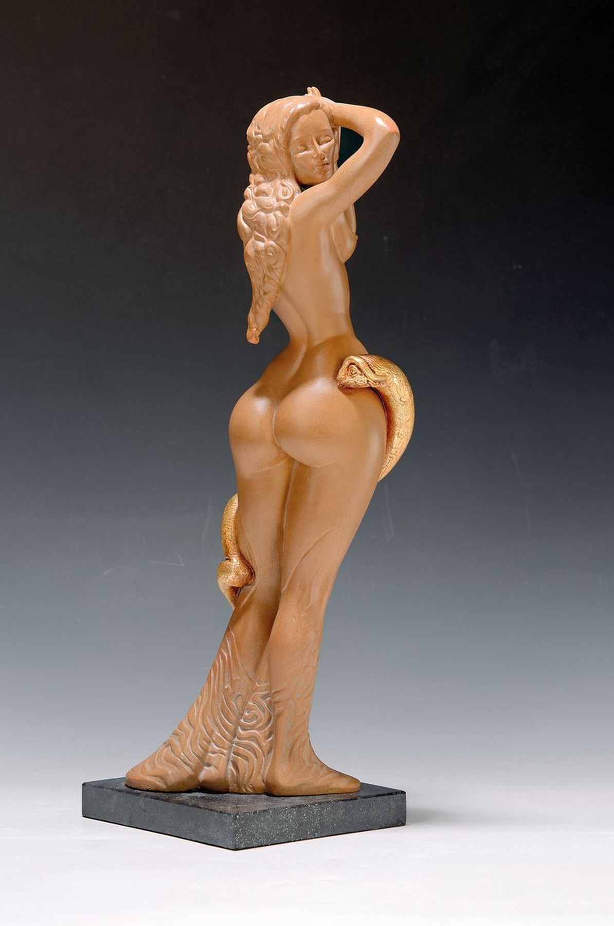 Ernst Fuchs, 1930-2015, Frau Loth, Skulptur,Kunstguss teilvergoldet, num. 84/500, sign., Steinsockel, H. ca. 44cm