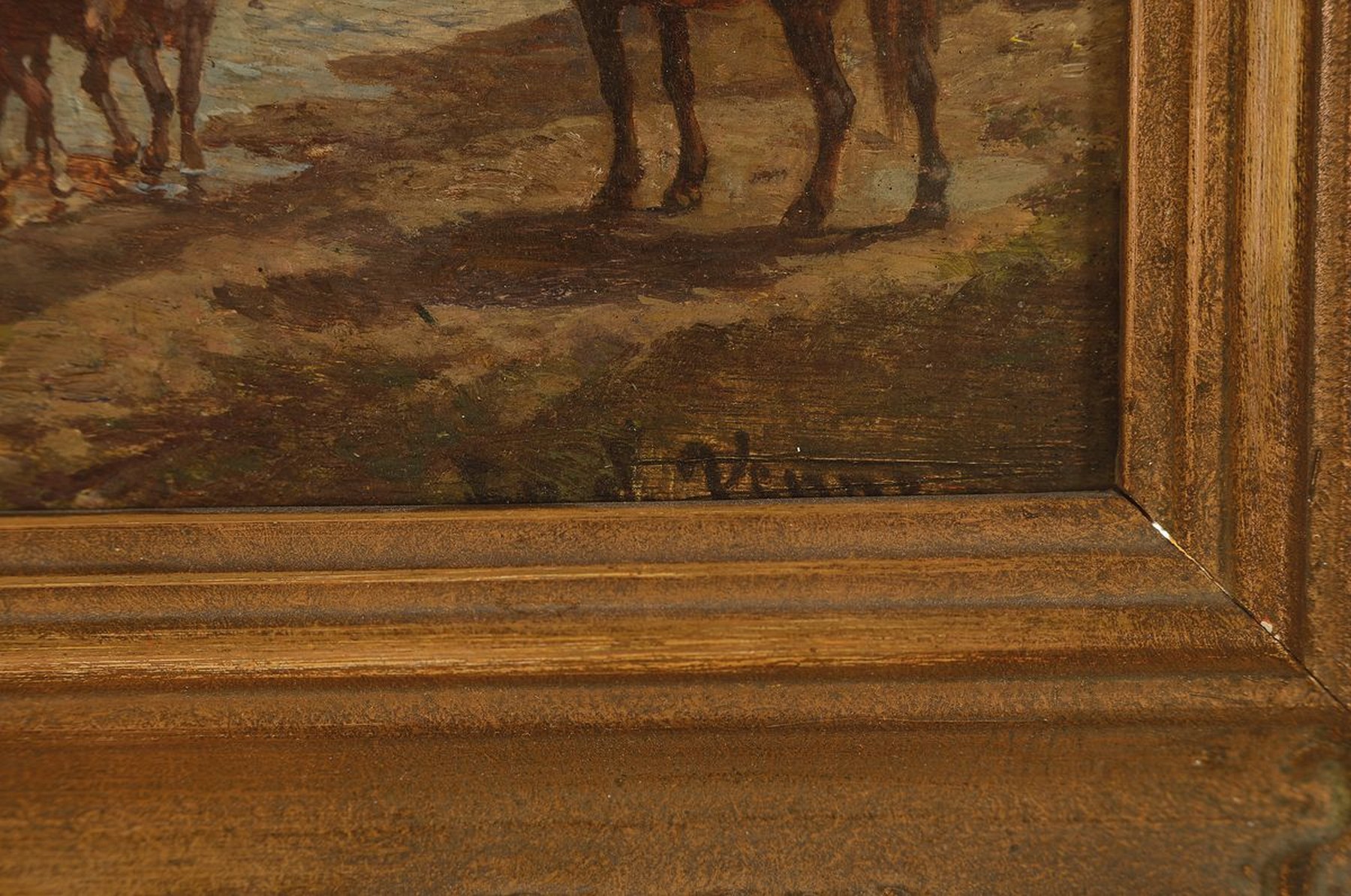 Detail a: Fritz van der Venne, 1873-1936 München, Tier- und Landschaftsmaler, hier: Pferde an der Tränke mit ungarischen Hirten, Öl/Holz, signiert, ca. 23 x ...