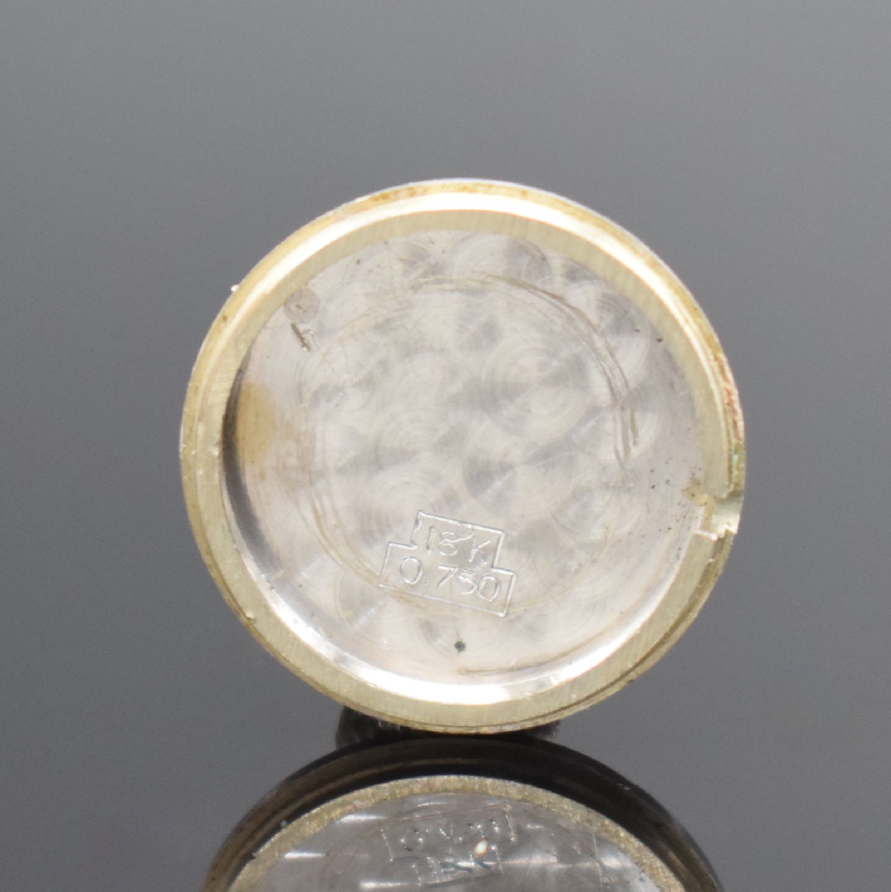 Detail e: ERBE Damengoldbanduhr in WG 750/000 mit Diamantbesatz, Schweiz um 1960, Handaufzug, WG 750/000 Band, Boden aufgedr., silb. Zifferbl. m. silb. Ind. & ...