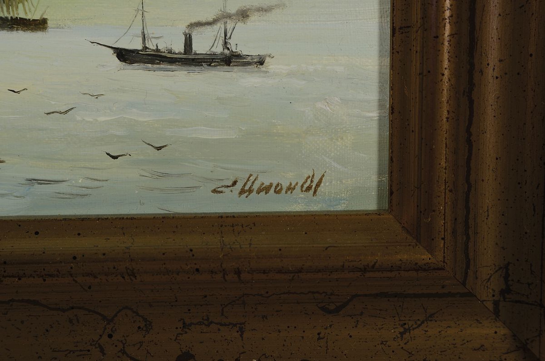 Detail a: Serguei Tzyon, geb. 1962, Republik Mari El, verstorben ca. 2012, Sujets aus der klass. Kunst, Segelschiffe vor Hafen, Öl/Lwd, re. u. signiert, bet. ...