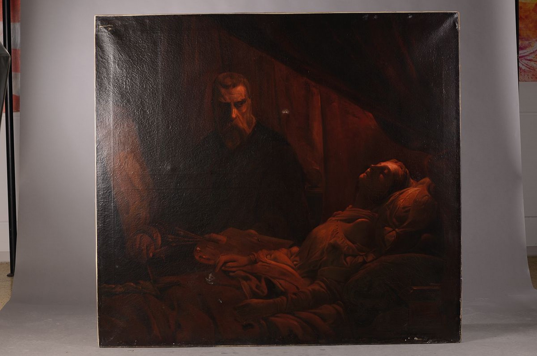Detail k: Ungedeuteter Künstler datiert 1893, großformatige Kopie nach Leon Cogniet (1794 -1880): Tintoretto seine Tochter malend, von 1843, Darstellung ...