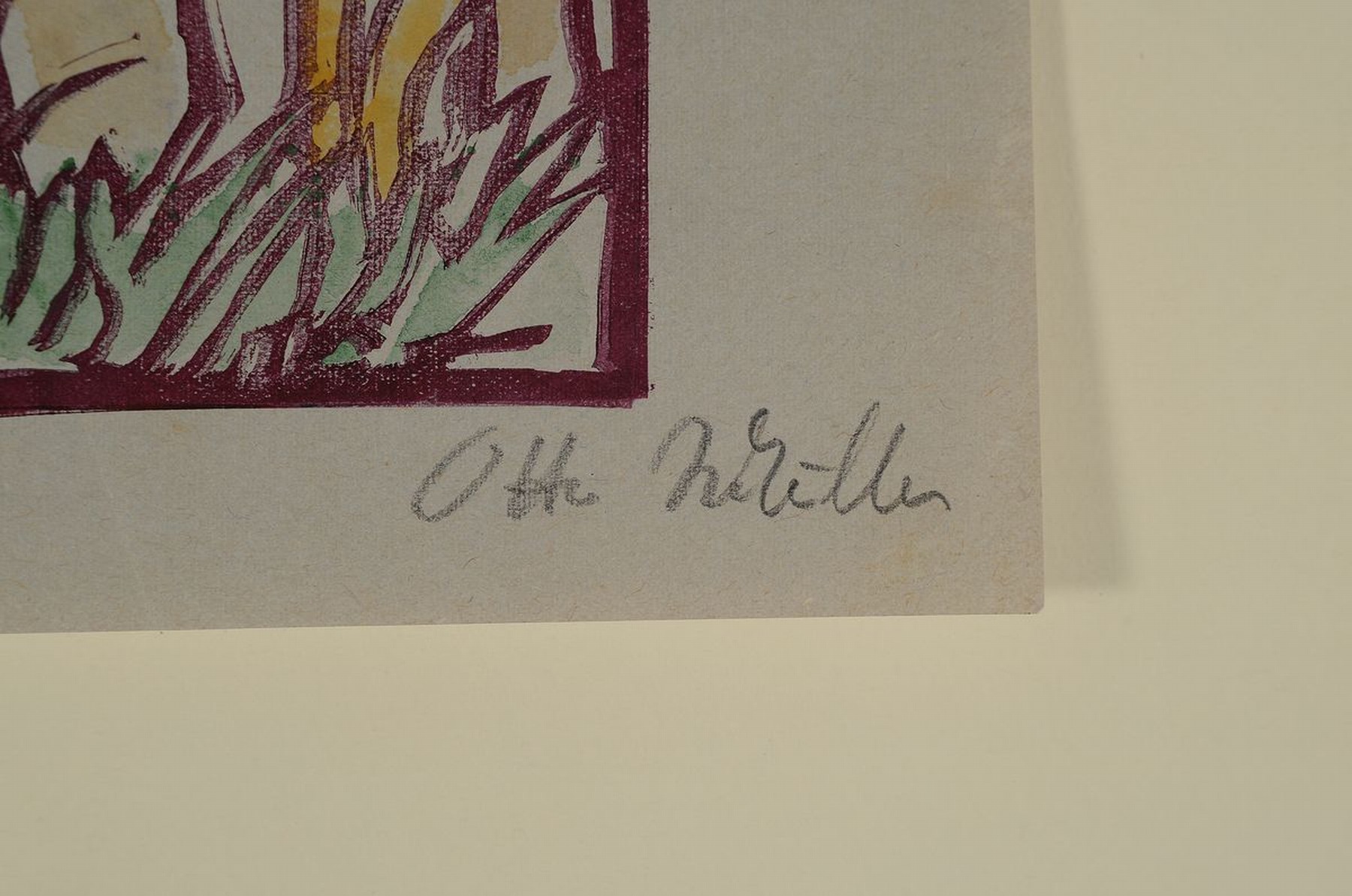 Detail a: Otto Müller, 1874 - 1930, Farbholzschnitt, Frauenakt, handsigniert, 17.5 x 13 cm, leichte Knickspuren, rückseitig Reste von Stempel