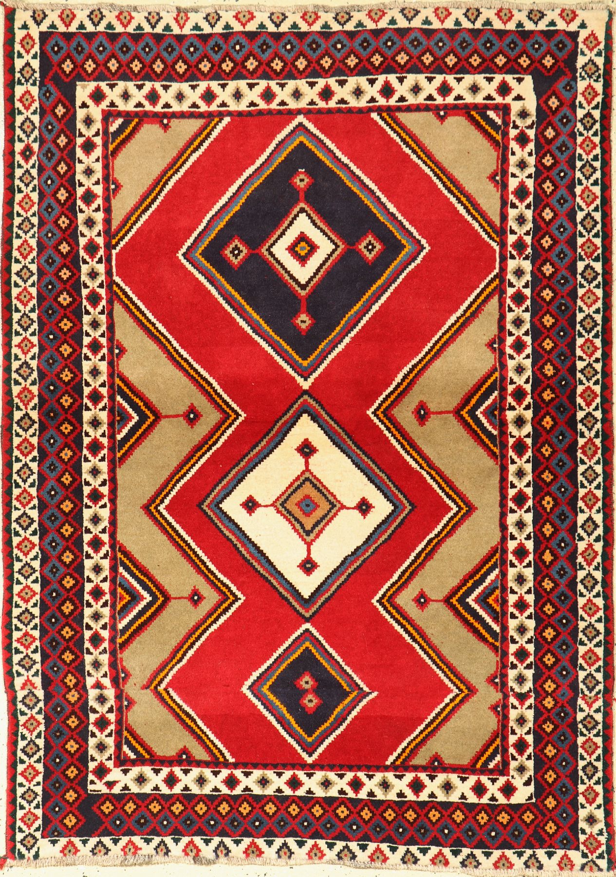 Ghaschgai alt, Persien, um 1950, Wolle auf Wolle, ca. 160 x 115 cm, gekürzt und zusammengesetzt, EHZ: 2