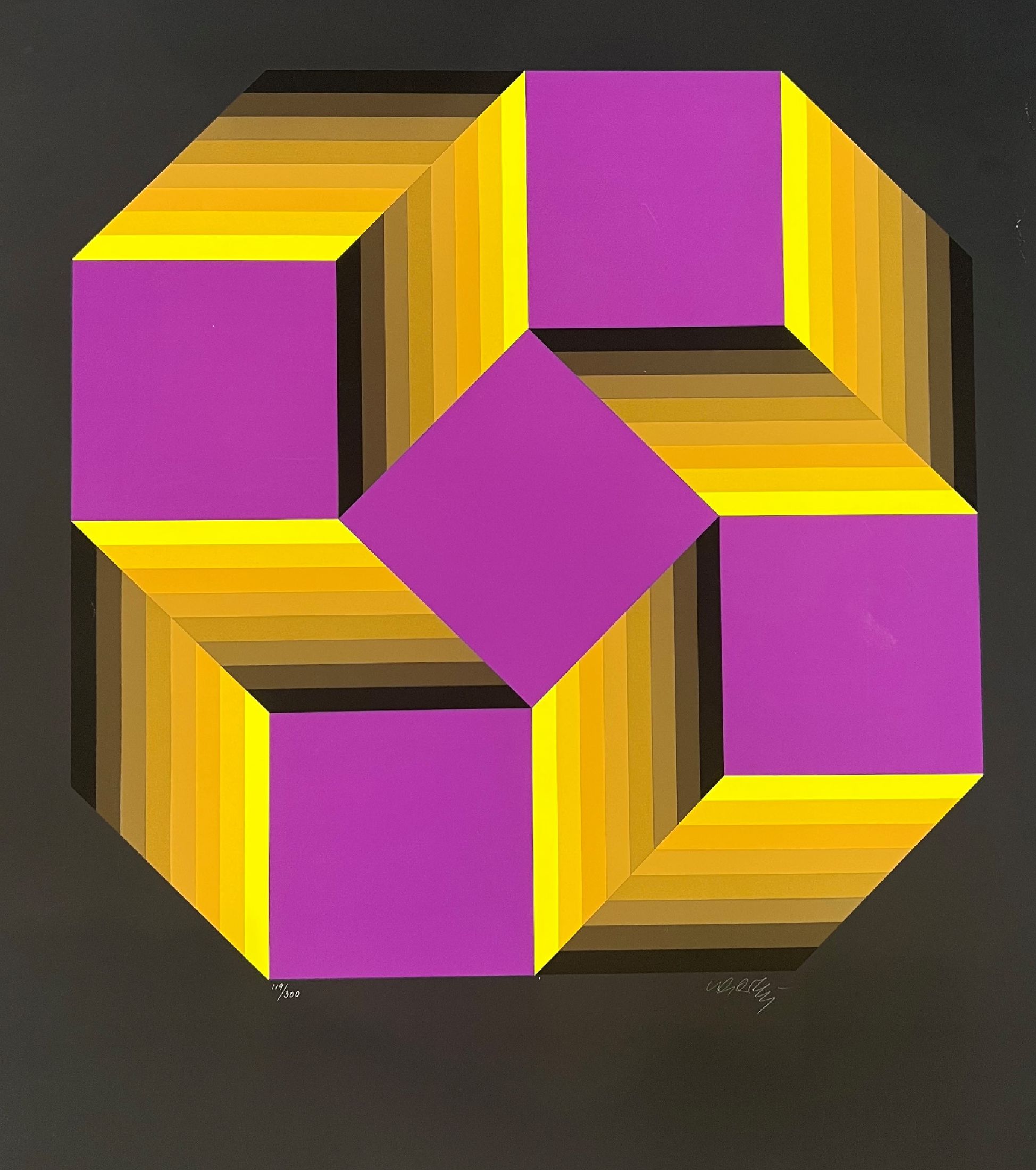 Victor Vasarely, 1906-1997, Serigrafie, sign., num., 119/300, unter Glas, gesamt ca. 96x83 cm