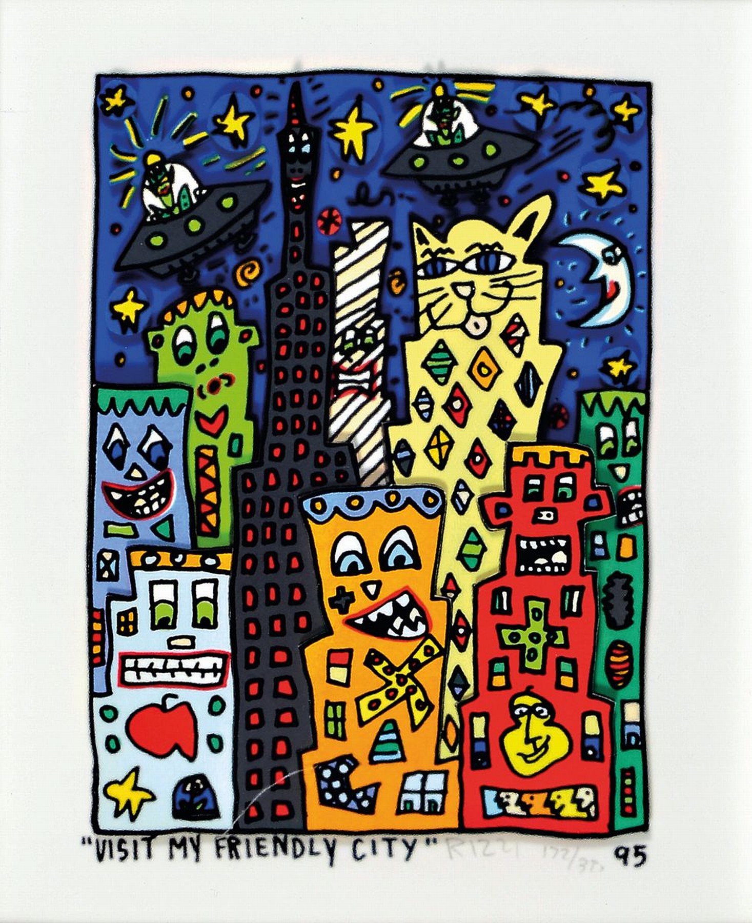 James Rizzi, 1950 New York - 2011 ebenda, "Visit my friendly city" (1995), Karton/3D -Grafik, Ed.172/350, handsigniert, 21x15,5 cm unter ...