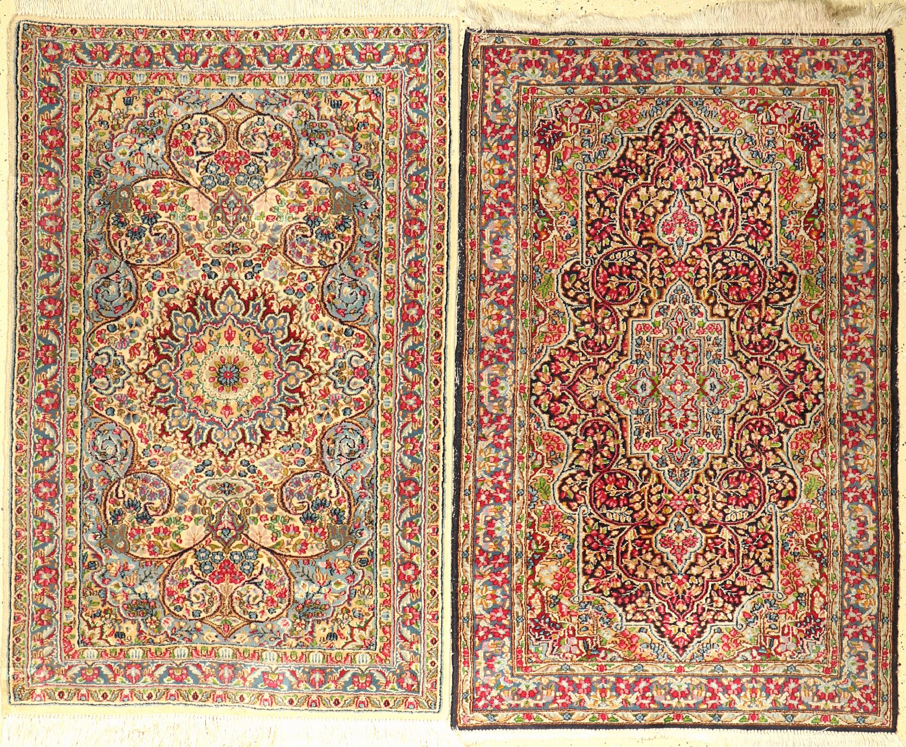 2 Lots Kerman, Persien, ca. 50 Jahre, Wolleauf Baumwolle, ca. 150 x 95 cm, EHZ: 2-3
