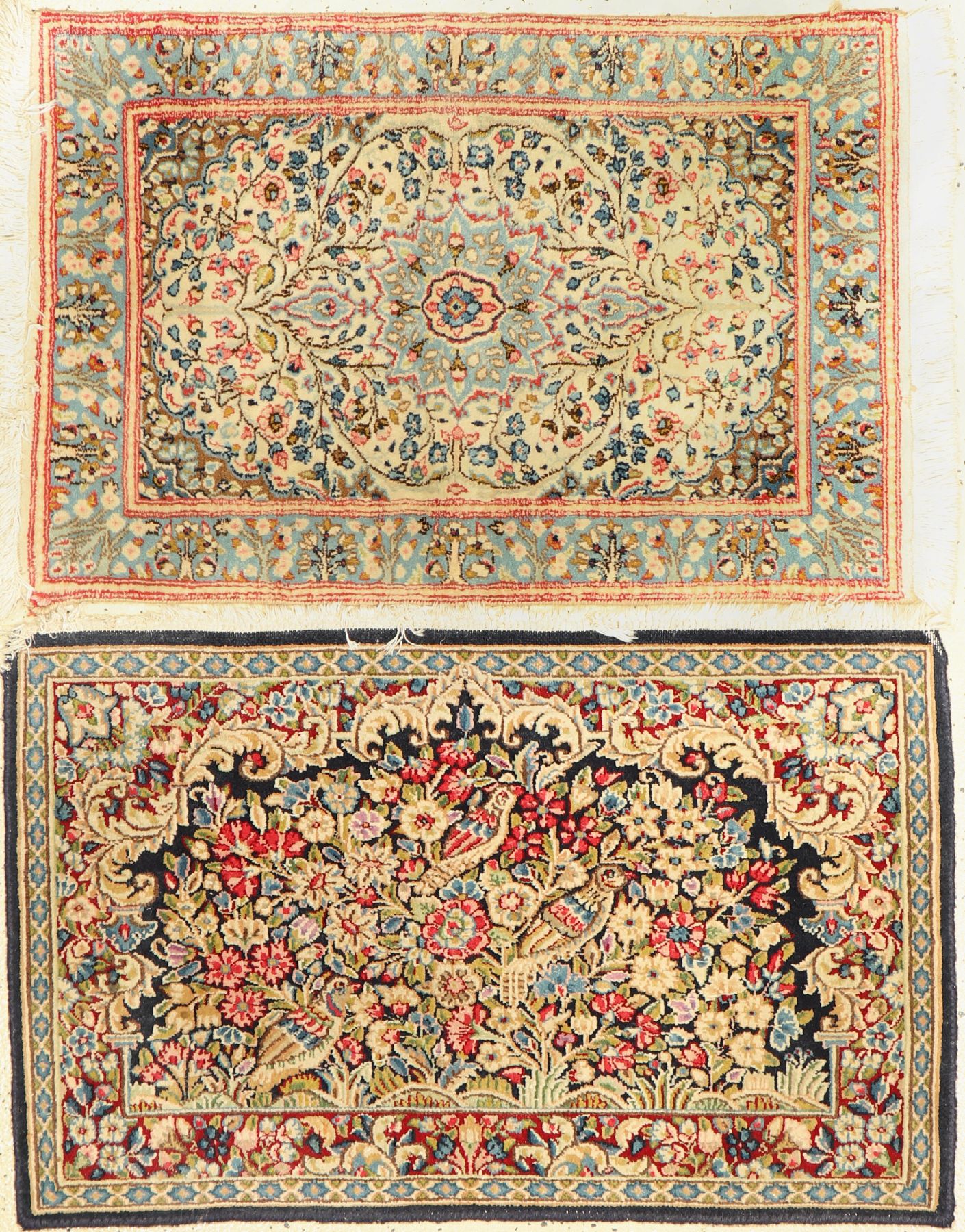 2 Lots Kerman, Persien, ca. 50 Jahre, Wolleauf Baumwolle, ca. 93 x 60 cm, EHZ: 2-3