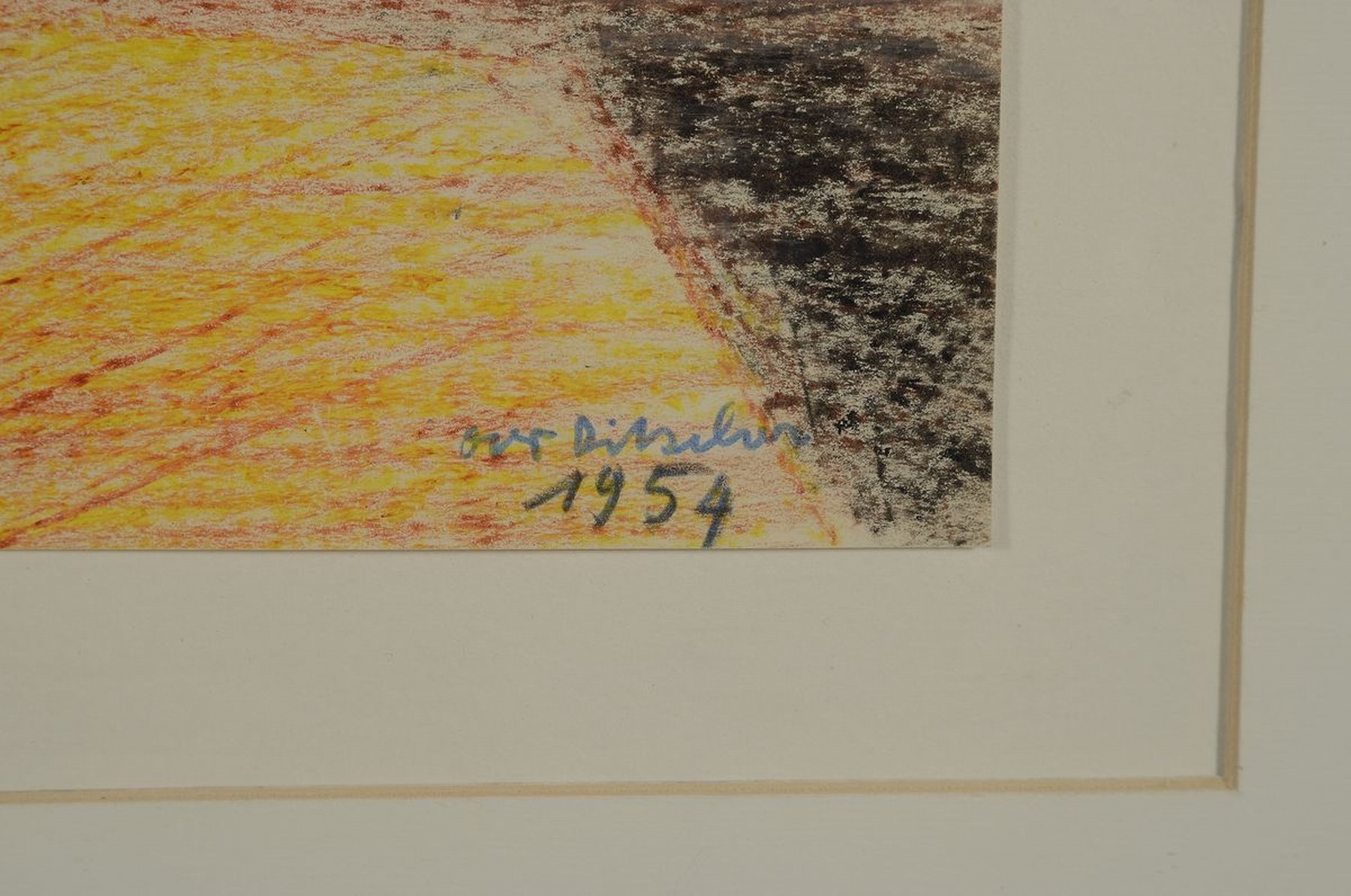 Detail a: Otto Ditscher, 1904 Neuhofen - 1987 ebenda, Buntstiftzeichnung auf Papier, signiert und datiert 1954, 19.5 x 29 cm, PP., unter Glas, Rahmen