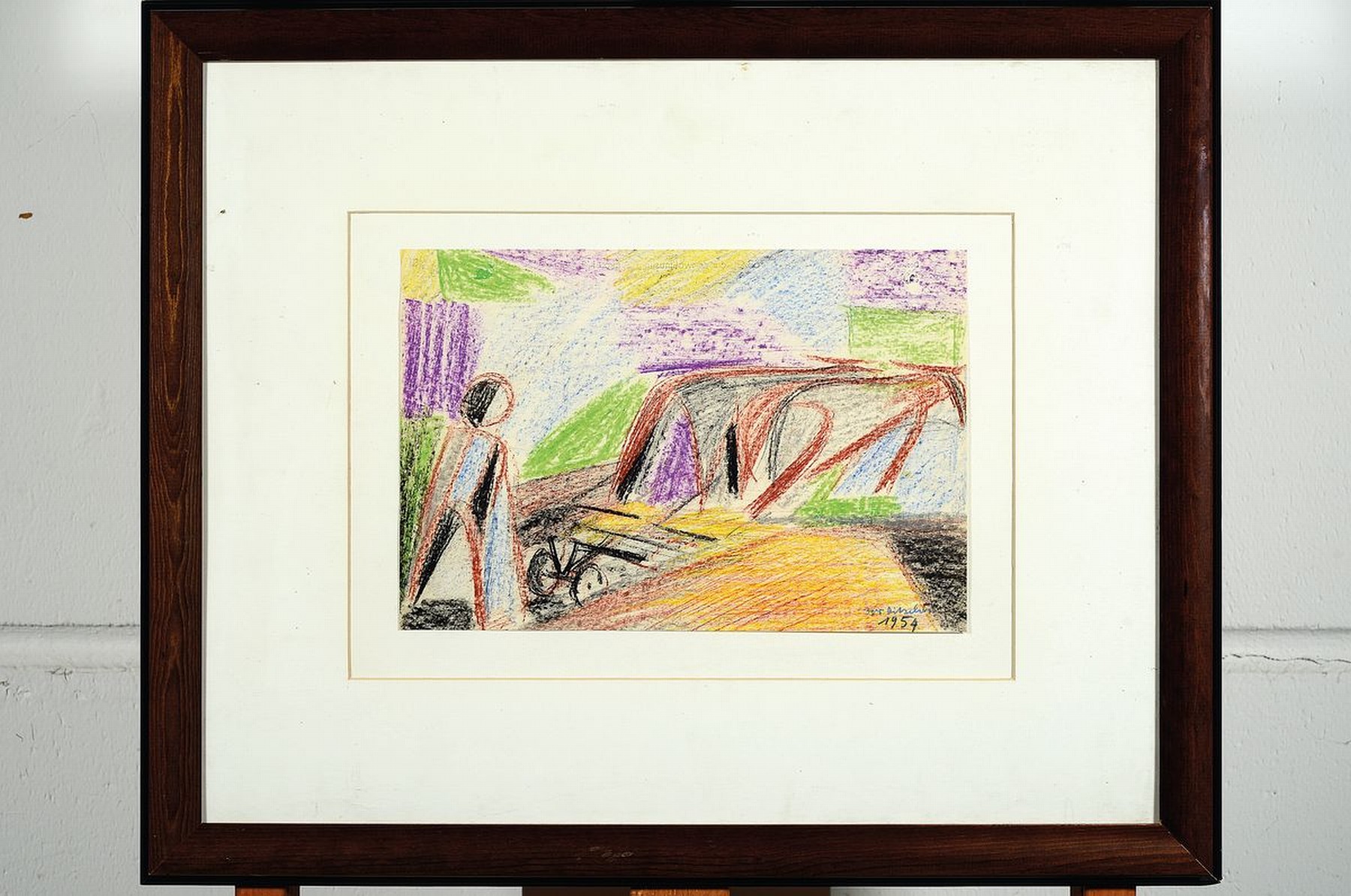 Detail k: Otto Ditscher, 1904 Neuhofen - 1987 ebenda, Buntstiftzeichnung auf Papier, signiert und datiert 1954, 19.5 x 29 cm, PP., unter Glas, Rahmen