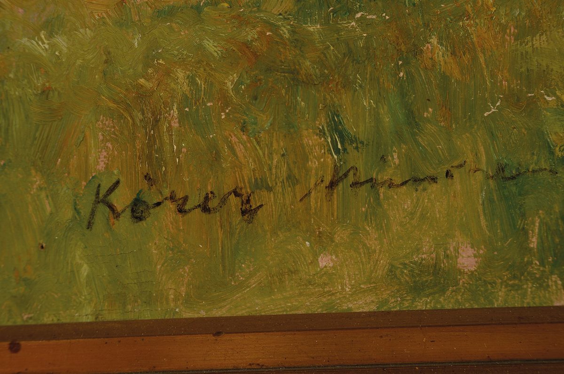 Detail a: Unbekannter Künstler, deutsch, 1. Hälfte 20. Jh., Weite Landschaft mit vereinzelten Bäumen, Windmühle und Person, Öl/Lwd, links unten ...