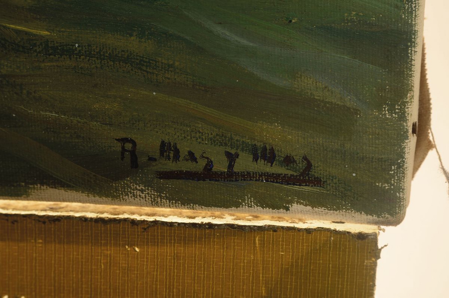 Detail a: Ramon Mas I Mas, geb. 1921, Blick über eine Staustufe auf eine alte Mühle, impressive Auffassung, rechts unten unleserlich signiert, Öl/Lwd, ca. ...