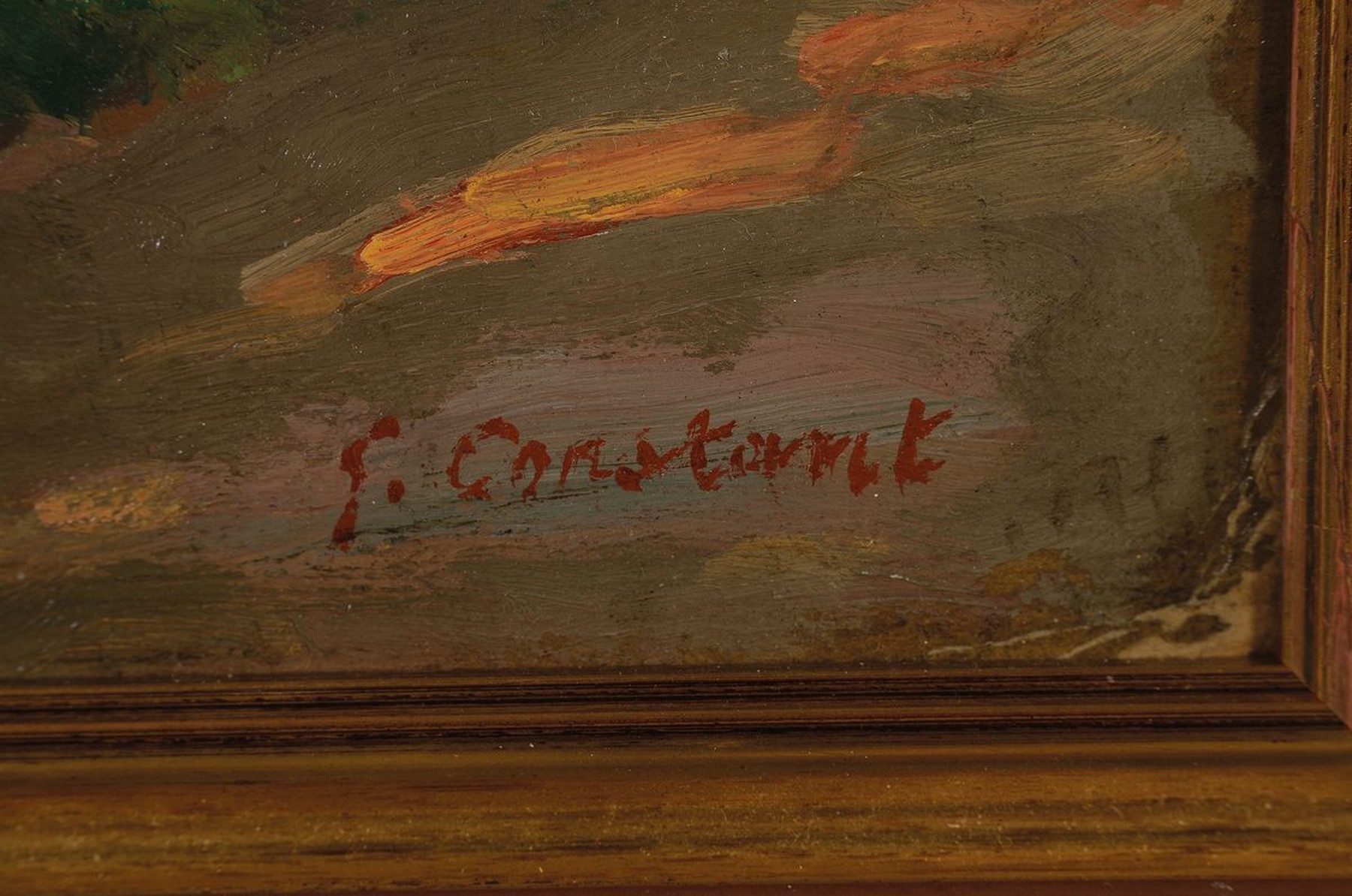 Detail b: Zuschreibung: Felix Constant, 1865-1924, 2 Ölgemälde: Wäscherinnen am Flußufer, Öl/ Malkarton, unsigniert, ca. 38x46cm, R. ca. 47x56cm, ...