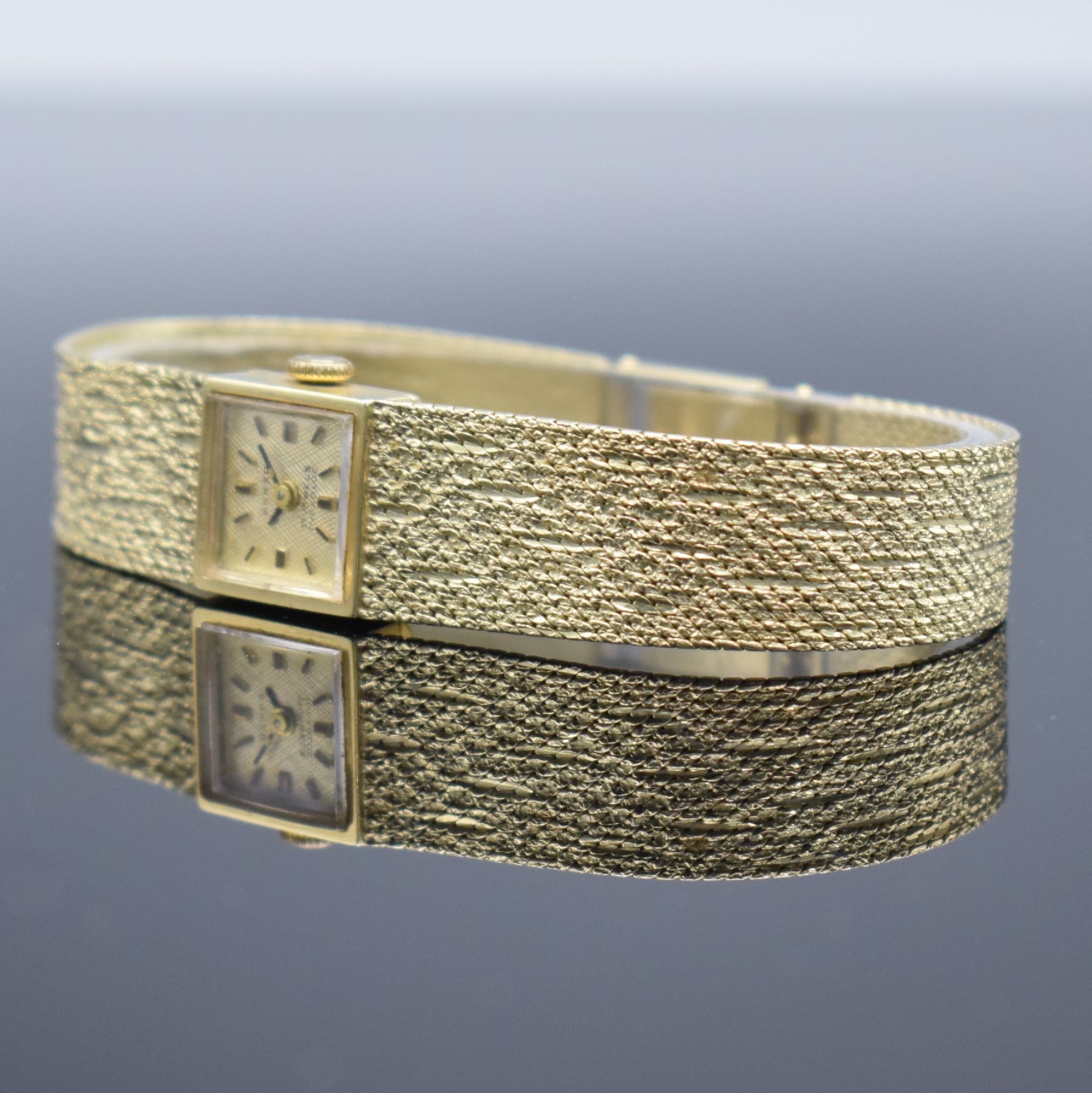 Detail d: ANKER Damenarmbanduhr in GG 585/000, Deutschland um 1960, Handaufzug, 2-teil. Geh., Boden aufgedr., gold. Zifferbl. m. aufges. Std.-Ind., GG 585/000 ...