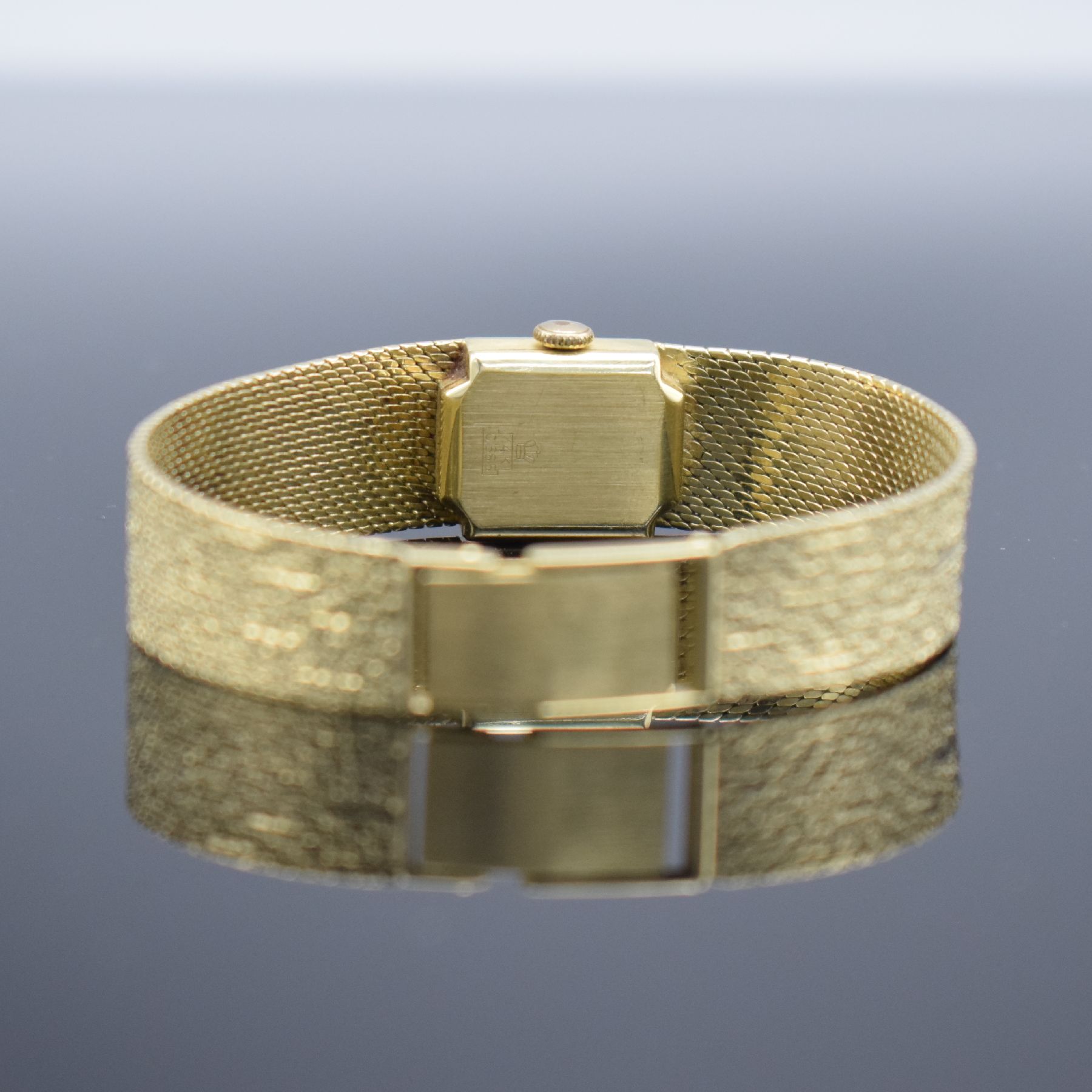Detail e: ANKER Damenarmbanduhr in GG 585/000, Deutschland um 1960, Handaufzug, 2-teil. Geh., Boden aufgedr., gold. Zifferbl. m. aufges. Std.-Ind., GG 585/000 ...