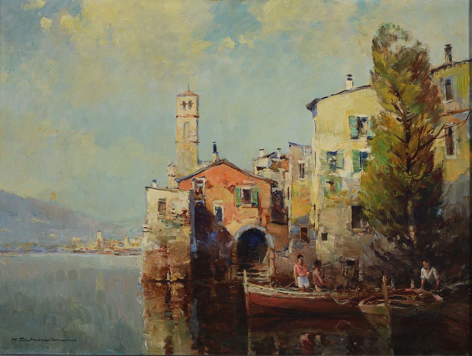 Hermann Schmidtmann, 1896-1971, Blick auf Maccagno am Lago Maggiore, Öl/Lwd, links unten signiert, ca. 60x80cm, R. ca. 63x83cm