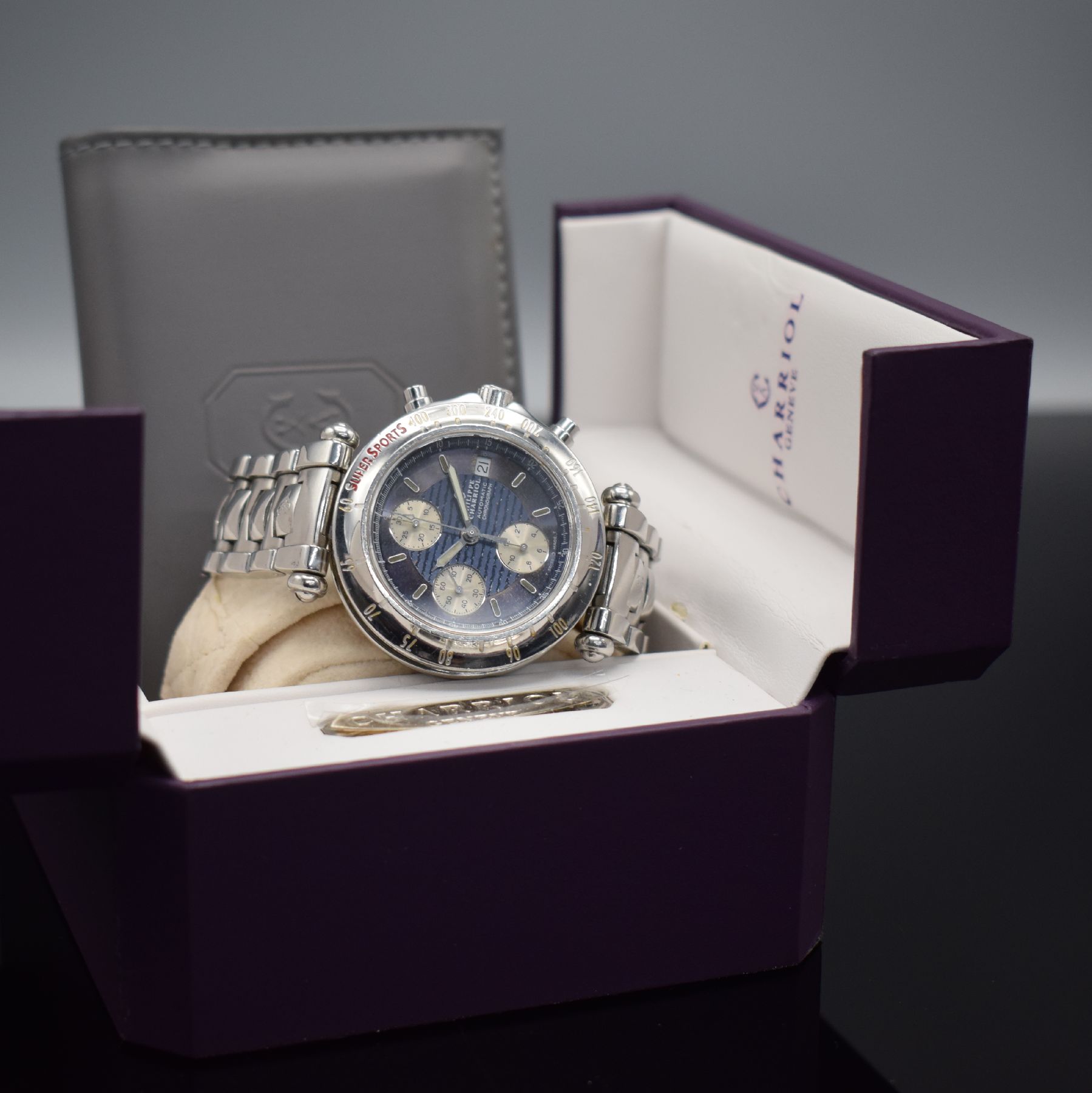 Detail g: PHILIPPE CHARRIOL Super Sports Armbandchronograph Referenz 060.98 , Schweiz um 1997, Automatik, Edelstahlgeh. inkl. Gliederband m. dopp. Faltschl., ...