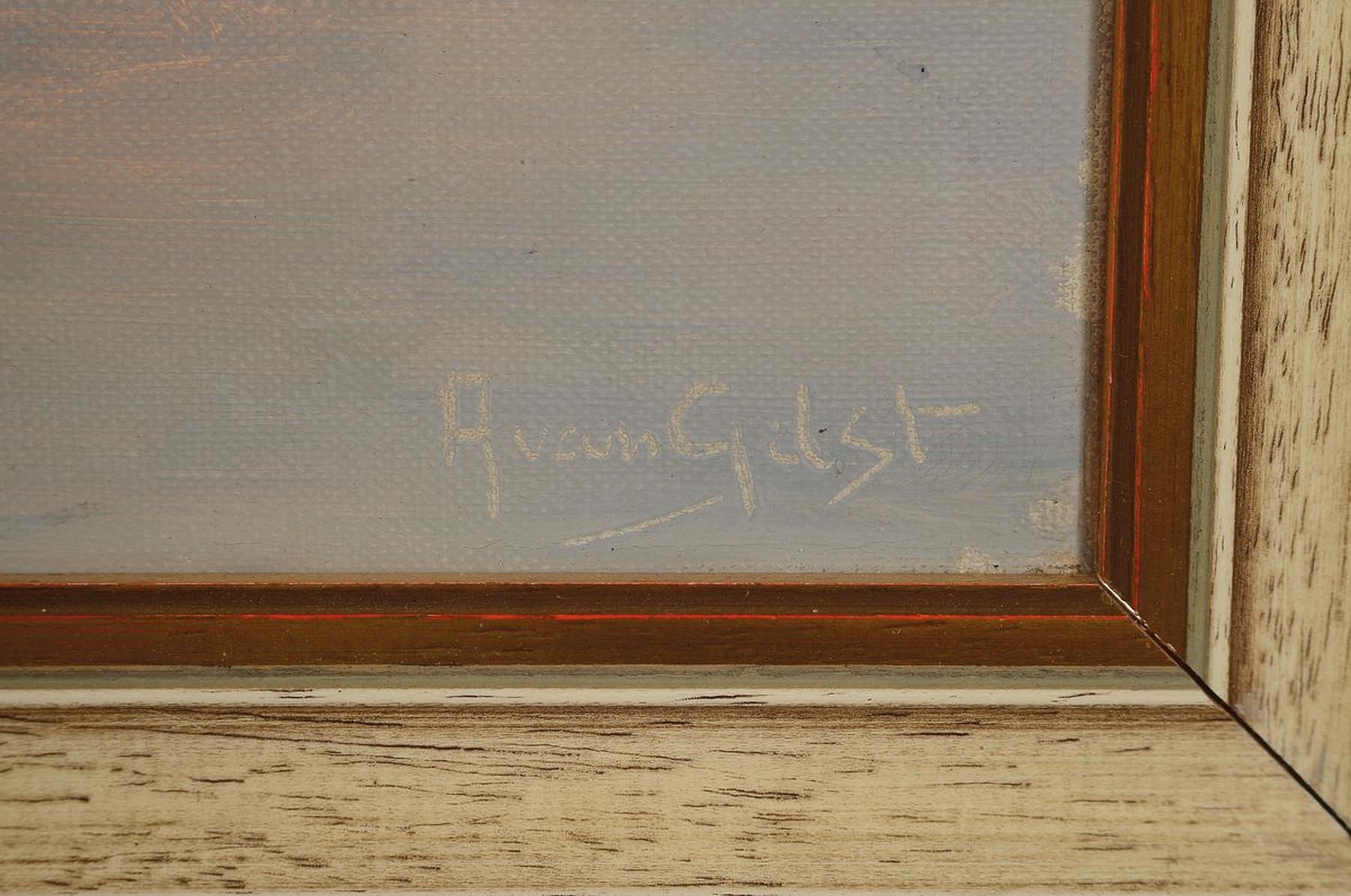 Detail a: Arnout van Gilst, 1898-1982, Blick auf eine Hafeneinfahrt, Öl/Lwd, rechts unten signiert, ca. 30x60cm, R. ca. 36x66cm