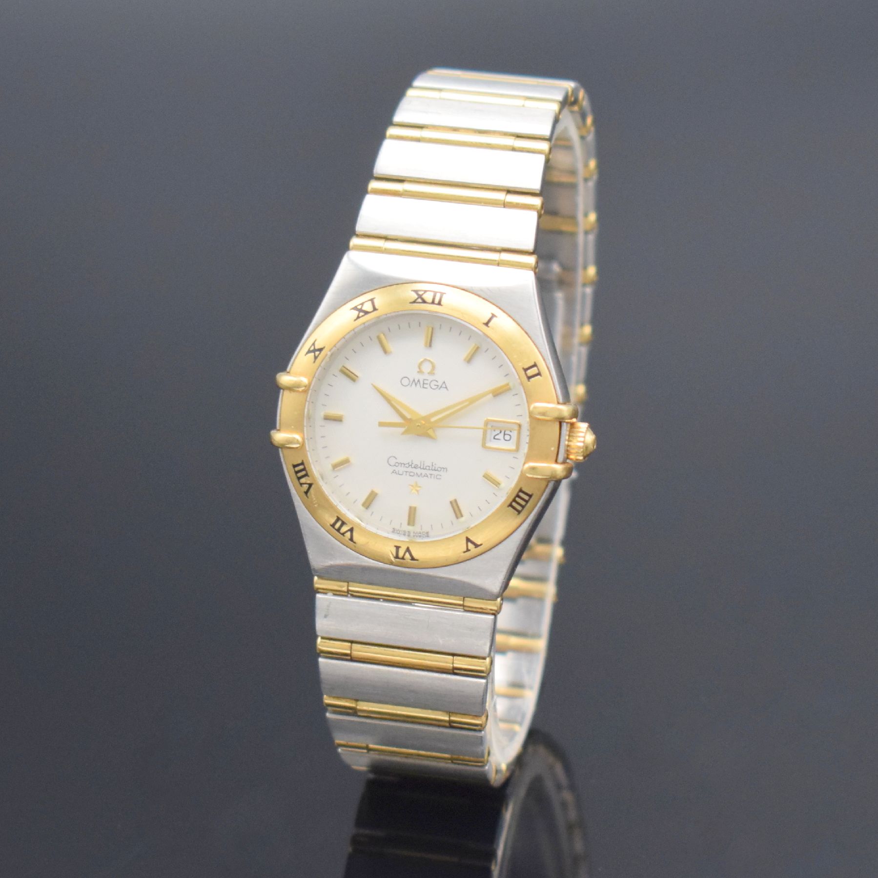 OMEGA Constellation Damenarmbanduhr in Stahl/Gold, Schweiz um 2000, Automatik, Ref. 766 1201, Boden aufgedr., Gliederband m. Faltschl., Lünette m. ...