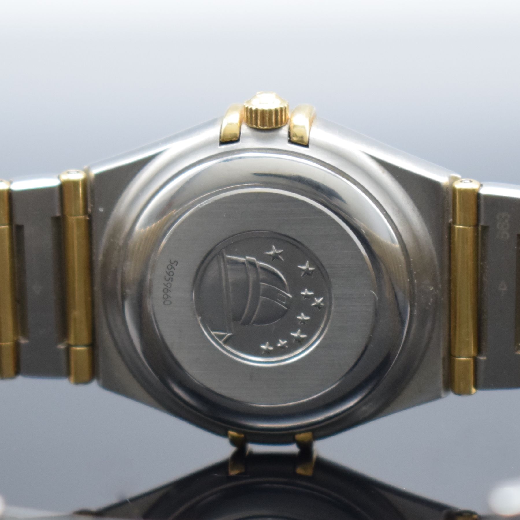 Detail d: OMEGA Constellation Damenarmbanduhr in Stahl/Gold, Schweiz um 2000, Automatik, Ref. 766 1201, Boden aufgedr., Gliederband m. Faltschl., Lünette m. ...