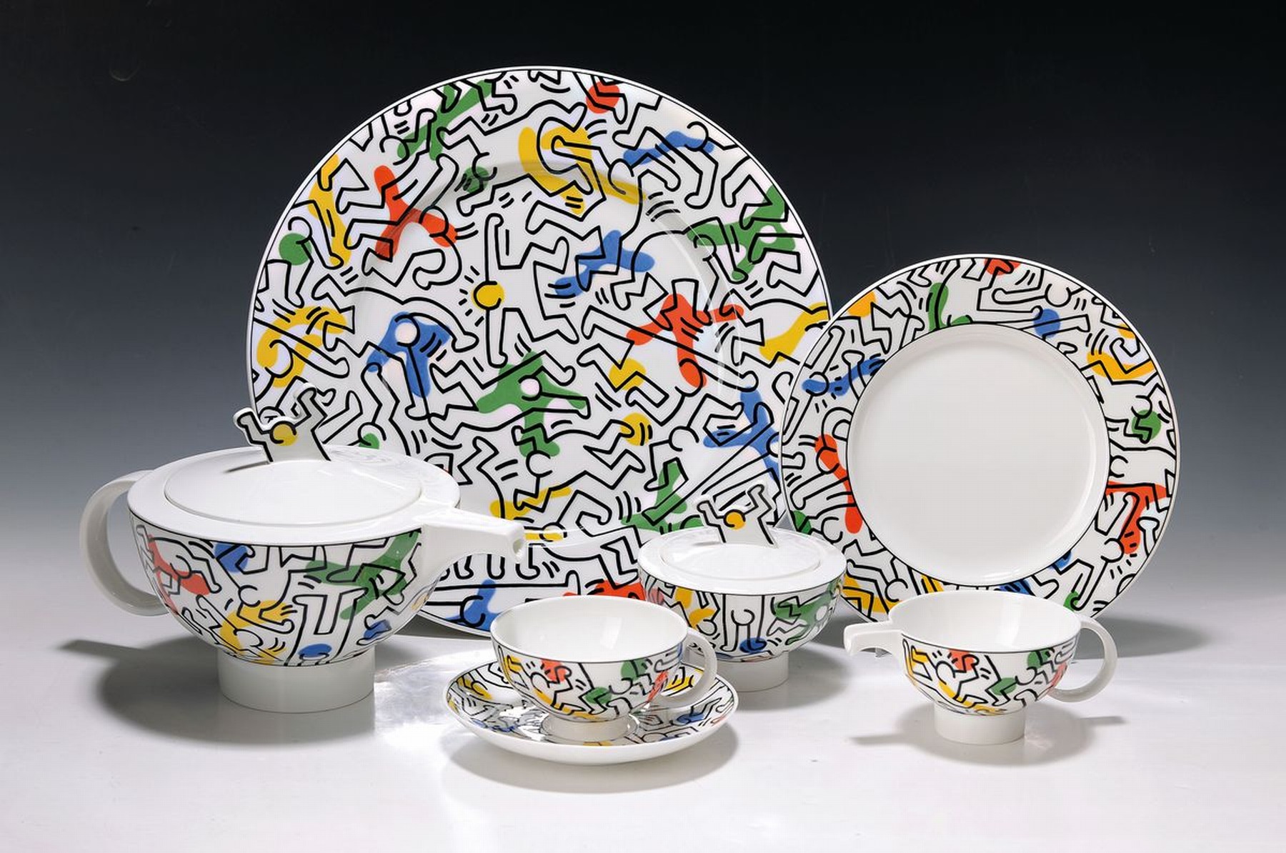 Keith Haring, Reading Pennsylvania 1958 - New York 1990, Service " No. 1 Spirit of Art", komplett für 6 Personen, Bone China, Ausführung ...