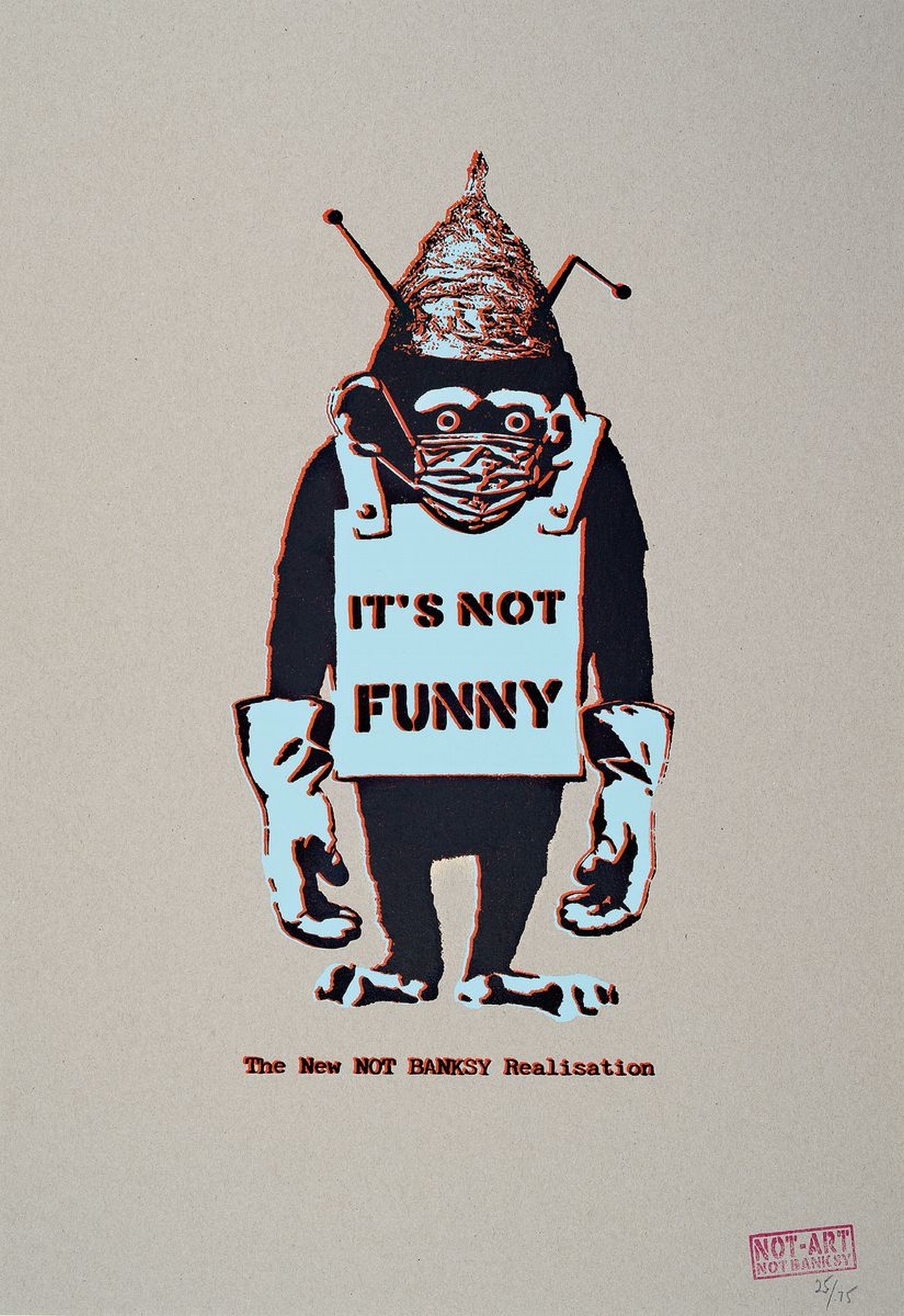 The NEW NOT BANKSY Realisation, "It's Not Funny" (2020), 5G Pandemie-Verschwörungs Schimpanse, Ed. 25/75, 2nd Edition, gestempelt, ...